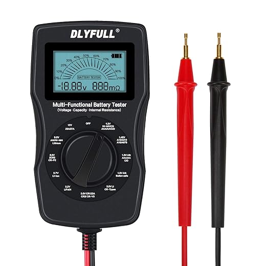 Universal Battery Checker Tester with Leads LCD Display, Battery Capacity Voltage Resistance Tester for AAA AA C D 9V Digital 12V 3.7V Li-ion 18650 CR123A CR2032 Button Cell Batteries More