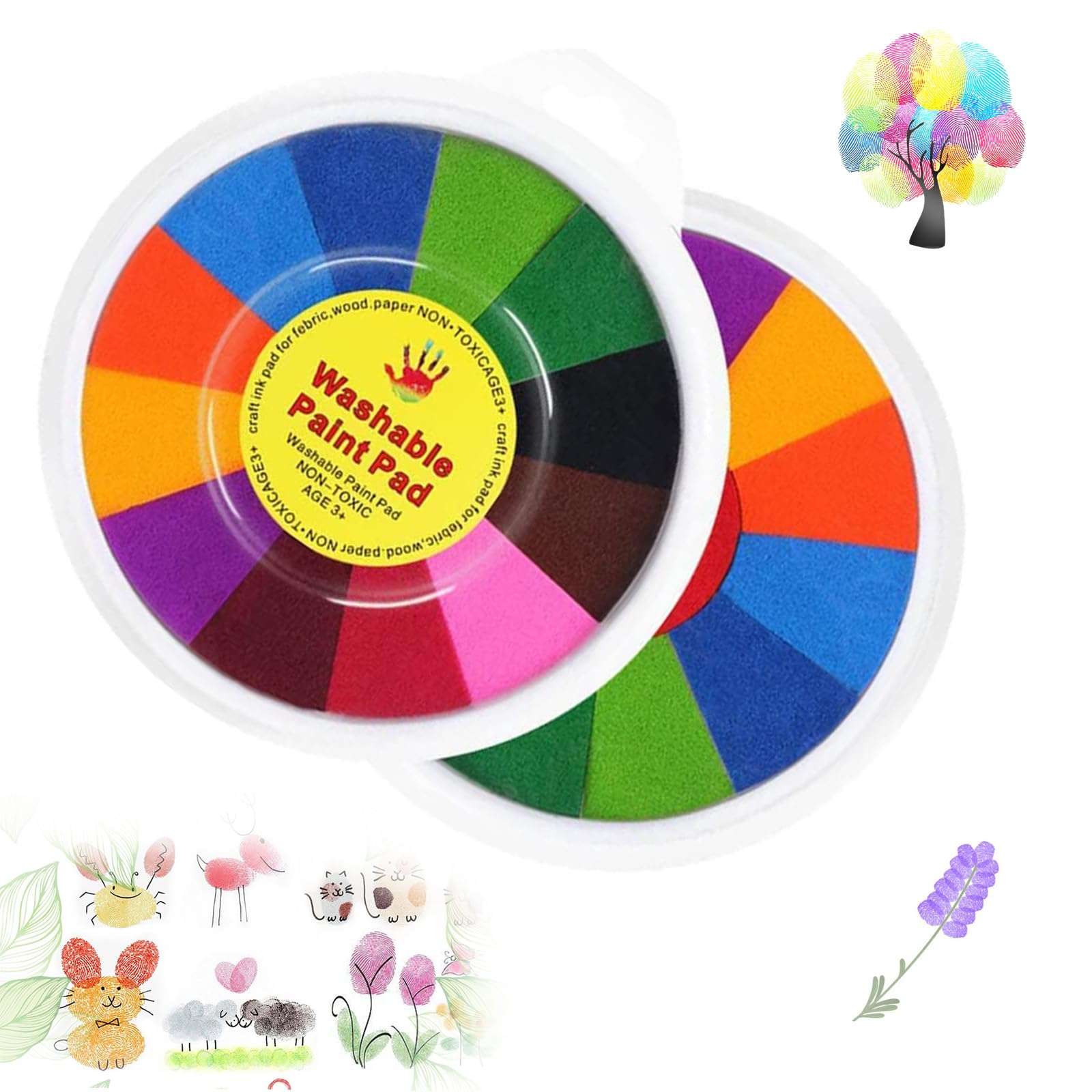 13 Colors Large Round Craft Ink Pad, Rainbow Multi Color Stamp Pad, Non-Toxic and Child Safe Ink Paint Pad for Stamps, Paper, Wood Fabric,Scrapbook, Painting