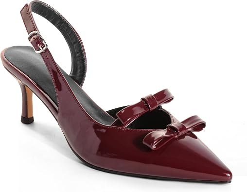 Sling Back Pump Shoes for Women Pointed Toe Bow Heels Kitten Heels