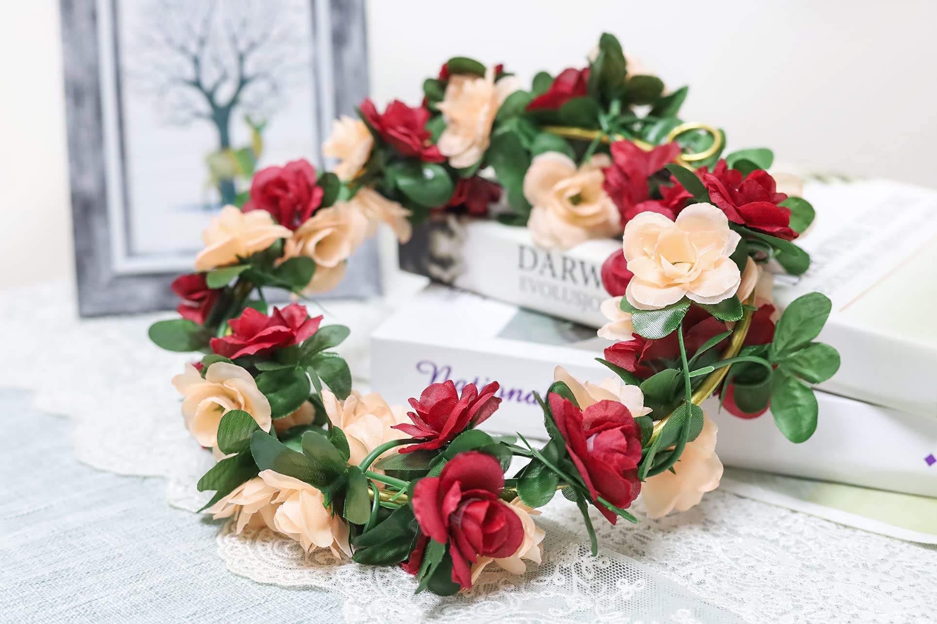 Miracliy 8Pcs 66FT Red Flower Garland, Orange Artificial Rose Floral Vines Fake Hanging Spring Flower Garland for Wall Backdrop Wedding Arch Tea Party Door Mantle Decoration