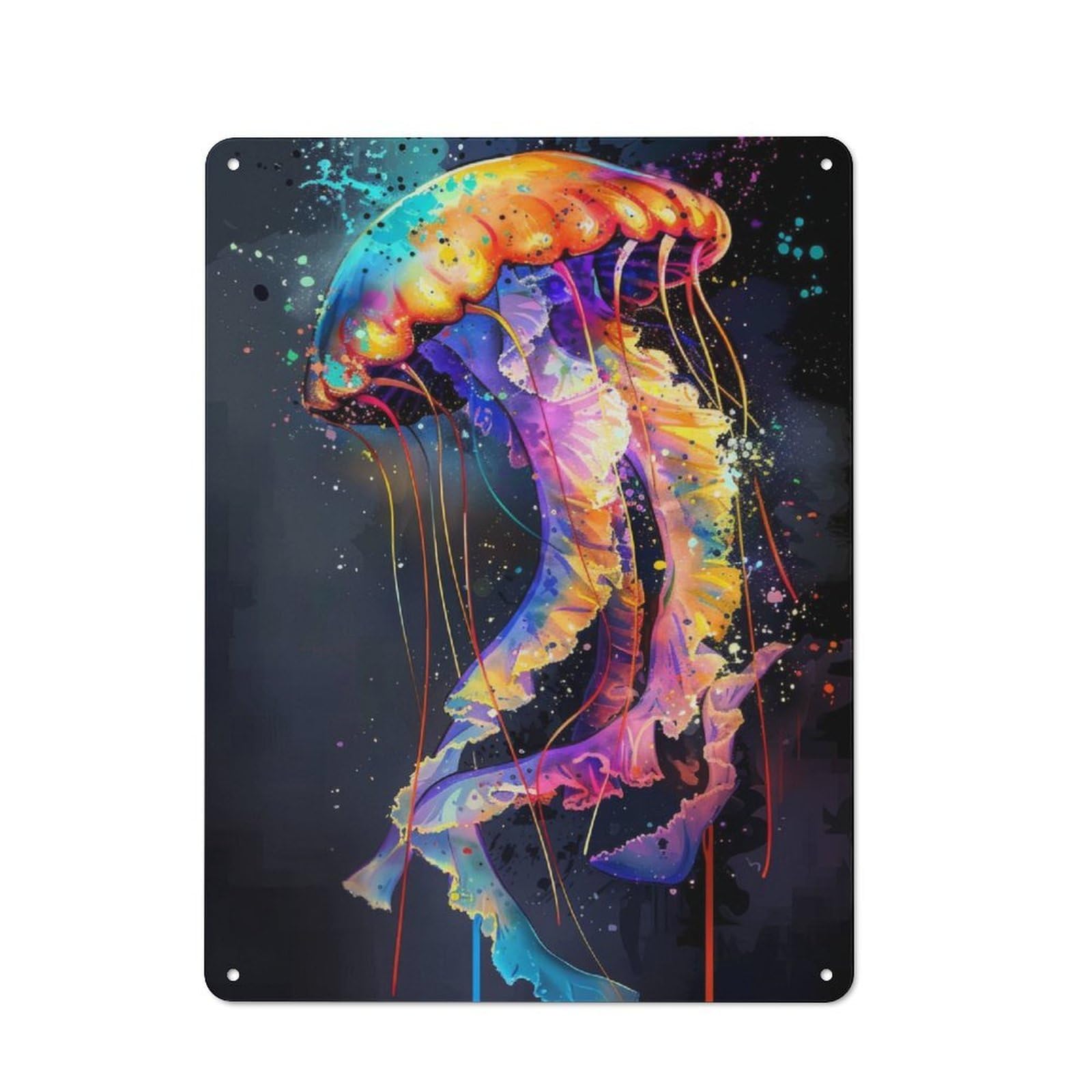 Junmoney Jellyfish Popart Painting Rustic Tin Wall Plaque 40X30cm For Garage Or Workshop, For Home Interiors, Feature Walls And Decorative Displays