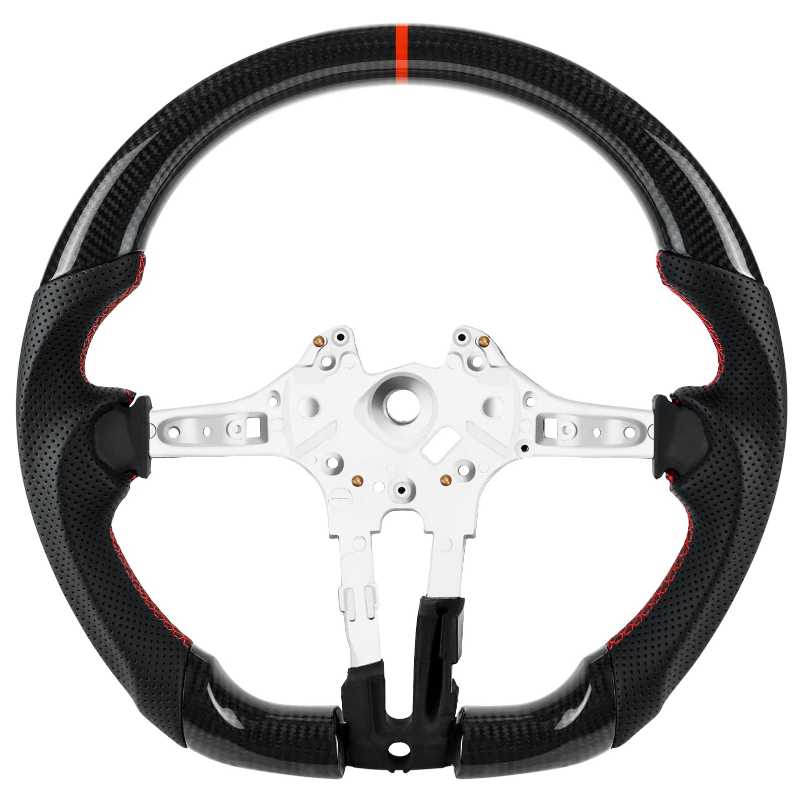 Handgefertigte echte Carbonfaser-Lenkrad, Die rote Mittellinie, Perforierte Ledergriff für BMW M Sport Serie/für M Performance Serie M5 F10 F11 F06 F12 F13 F01 F02 F90 M6 M8 F91
