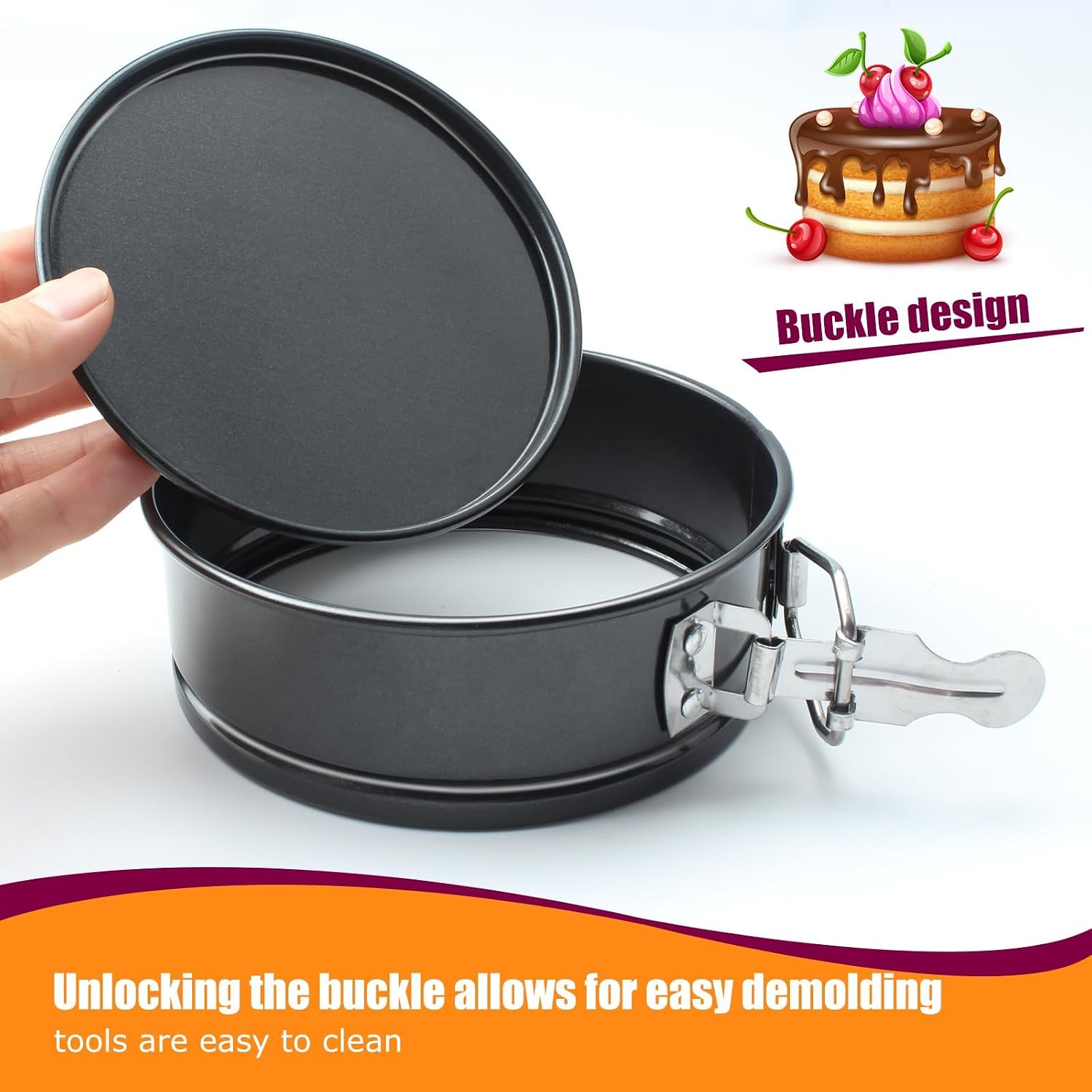 Cheesecake Pan Set, 4/7/8/9 inch Nonstick Leakproof Springform Pan for Mini Cheesecakes, Pizzas, Quiches (Black, 4 inch)