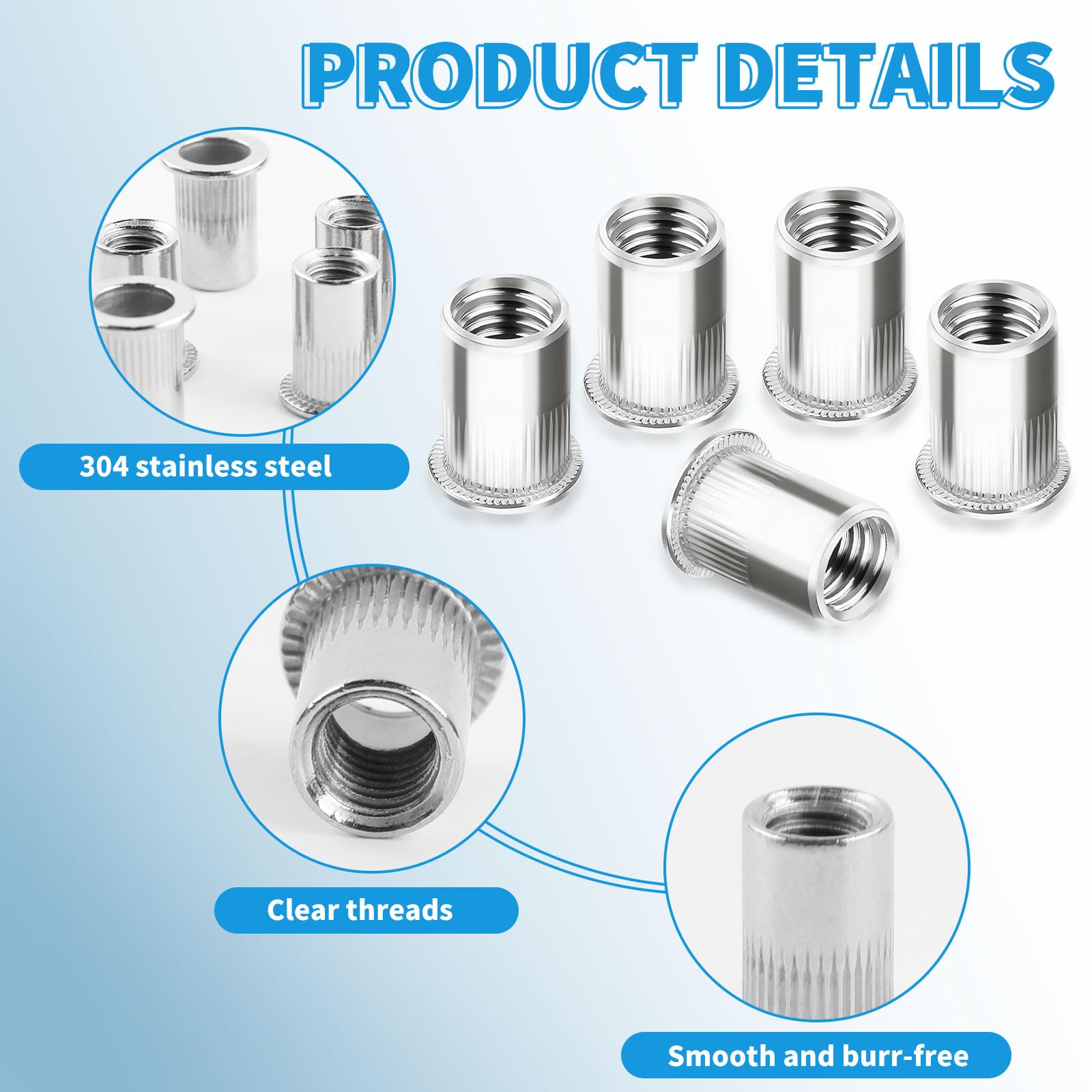 Blindnietmutter M8 Marsred M8 Nietmuttern 100 Stück - Edelstahl 304  Rostfrei 304 Edelstahl Nieten