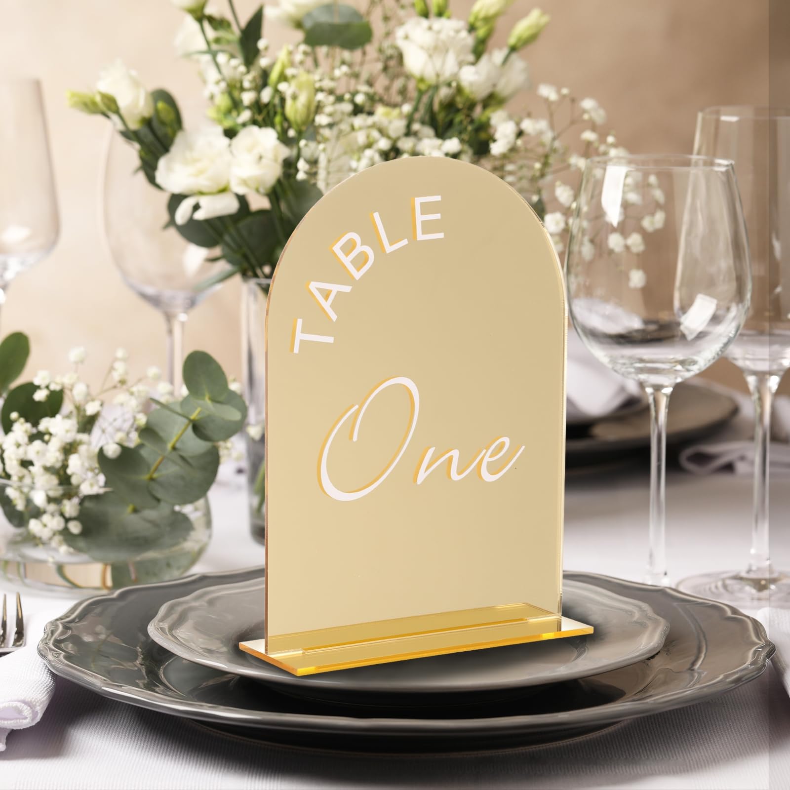 QUARKZMAN 15 Stück Gold Mirrored Arch Acryl Schild mit Ständer 5 x 7 Zoll | Acryl Arch Tischnummernhalter, für Hochzeitstisch Mittelstückdekoration, Nummer 1 15