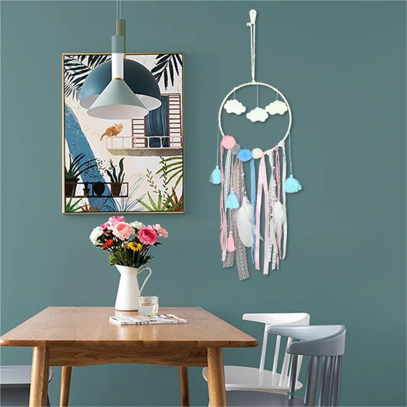 2 uds atrapasueños Colgante de carillón Viento Adornos Colgantes Campanas Cortinas for Ventana del hogar decoración jardín