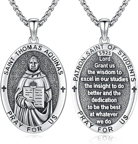 Vista 575 de Collar con colgante de plata de ley 925 con medalla de San Patrón, joyería religiosa para hombres y mujeres, con cadena de acero inoxidable 316L