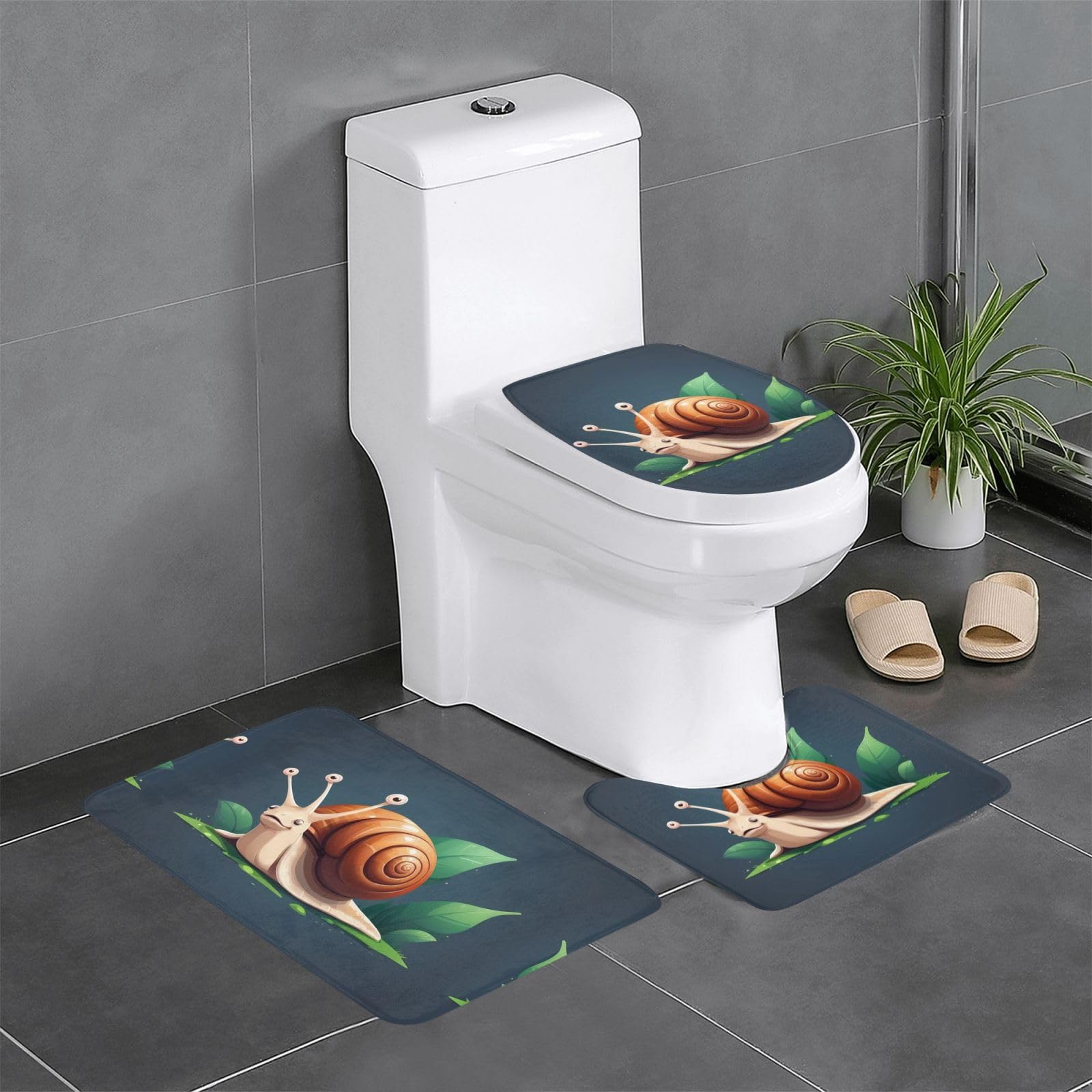 Tapis de salle de bain lot de 3 anti-glisse style mignon escargot pour WC