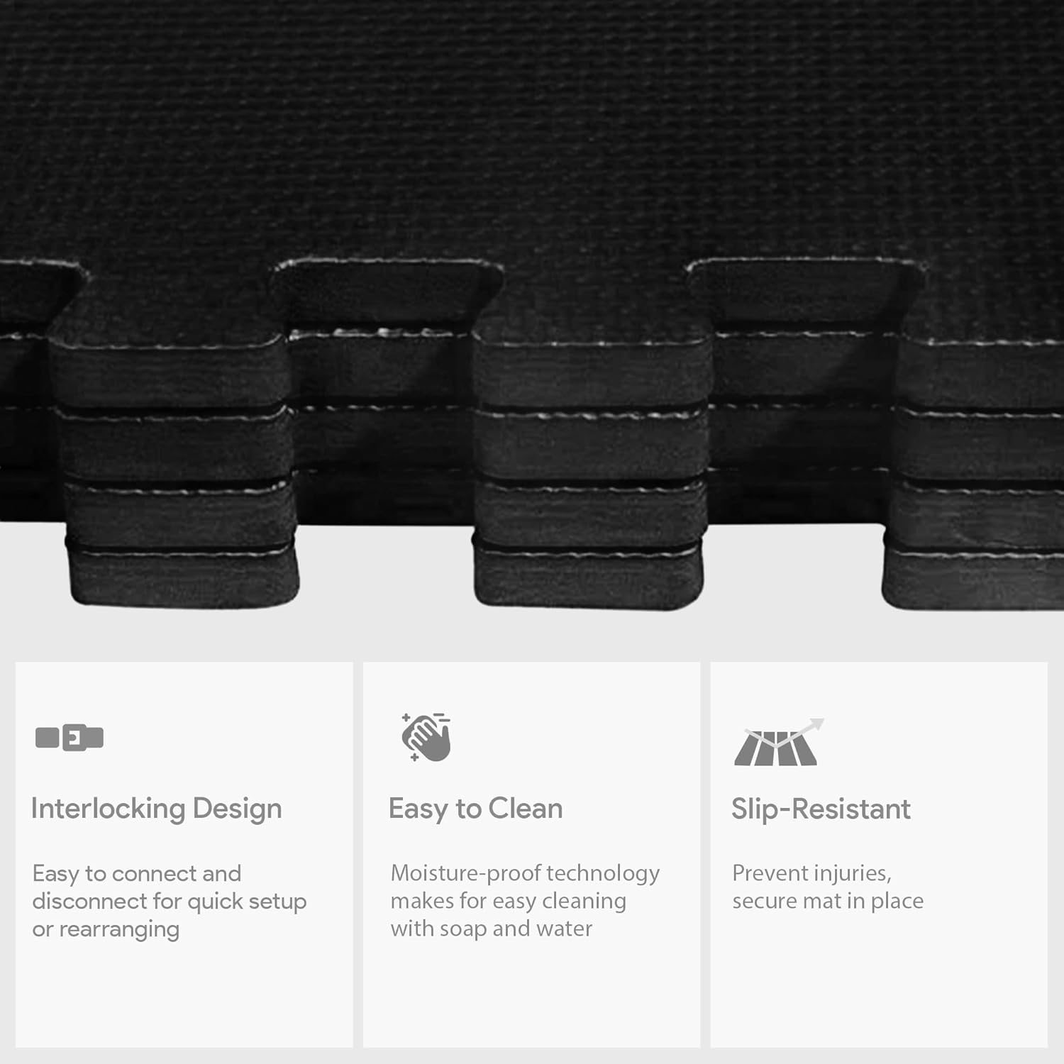 BalanceFrom Puzzle Exercise Mat 1/2' Thick, EVA Interlocking Foam Floor Tiles for Home Gym, Mat for Home Workout Equipment, Floor Padding for Kids, Black, 24 in x 24 in x 1/2 in, 24 Sq Ft - 6 Tiles