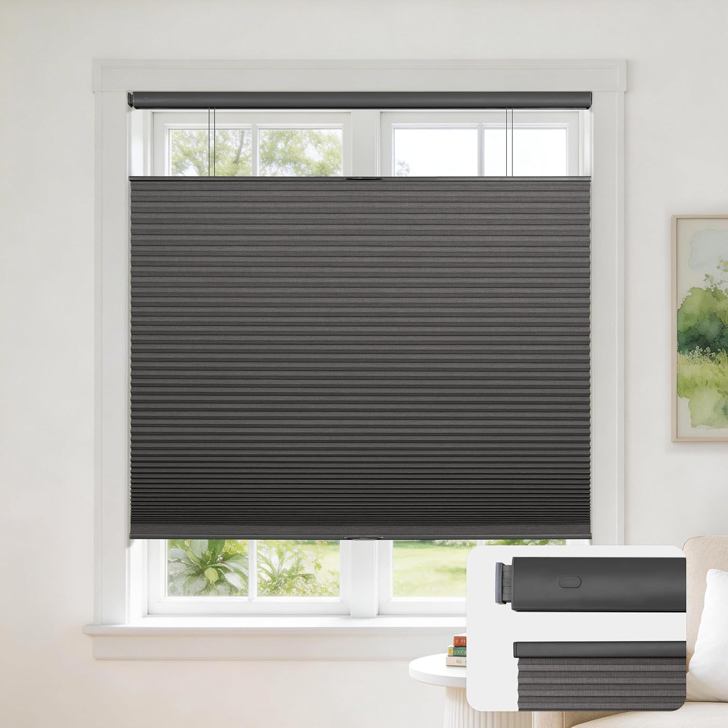 No Drill Cordless Blackout Cellular Shades Bottom Up Top Down Window Blinds with Thermal Insulation and Privacy Protection for Bedroom, Living Room and Studies, White, 28.5" Wx64 H