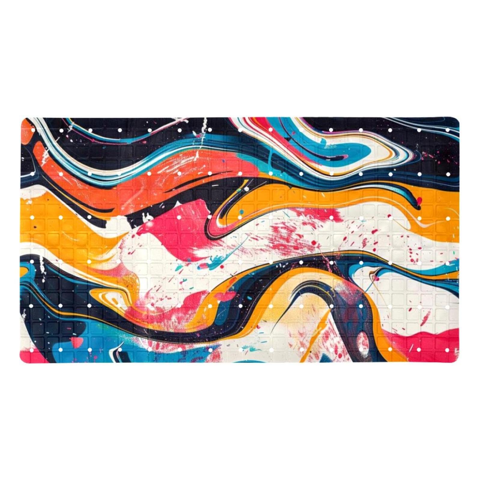 Tapis de bain antidérapant extra long avec motif graffiti coloré pour douche et baignoire