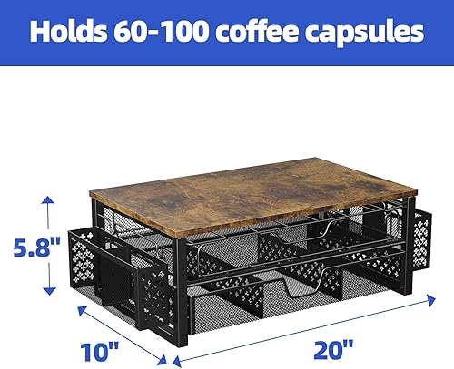 Miniatura 9 de Simple Trending Soporte para cápsulas de café para K-Cups, con cajón de almacenamiento deslizante de 2 niveles y soporte para accesorios de café,