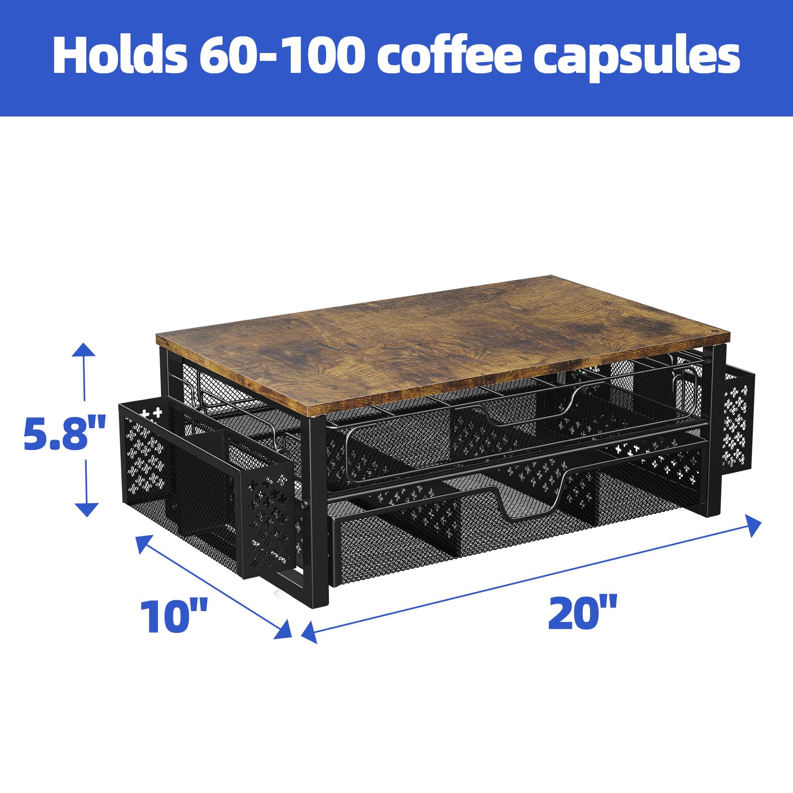 Simple Trending Kaffeekapselhalter für K-Becher, mit 2-stöckiger Schublade und Kaffee-Zubehörhalter, 63 große oder 80 kleine Kapsel-Organizer, Schwarz
