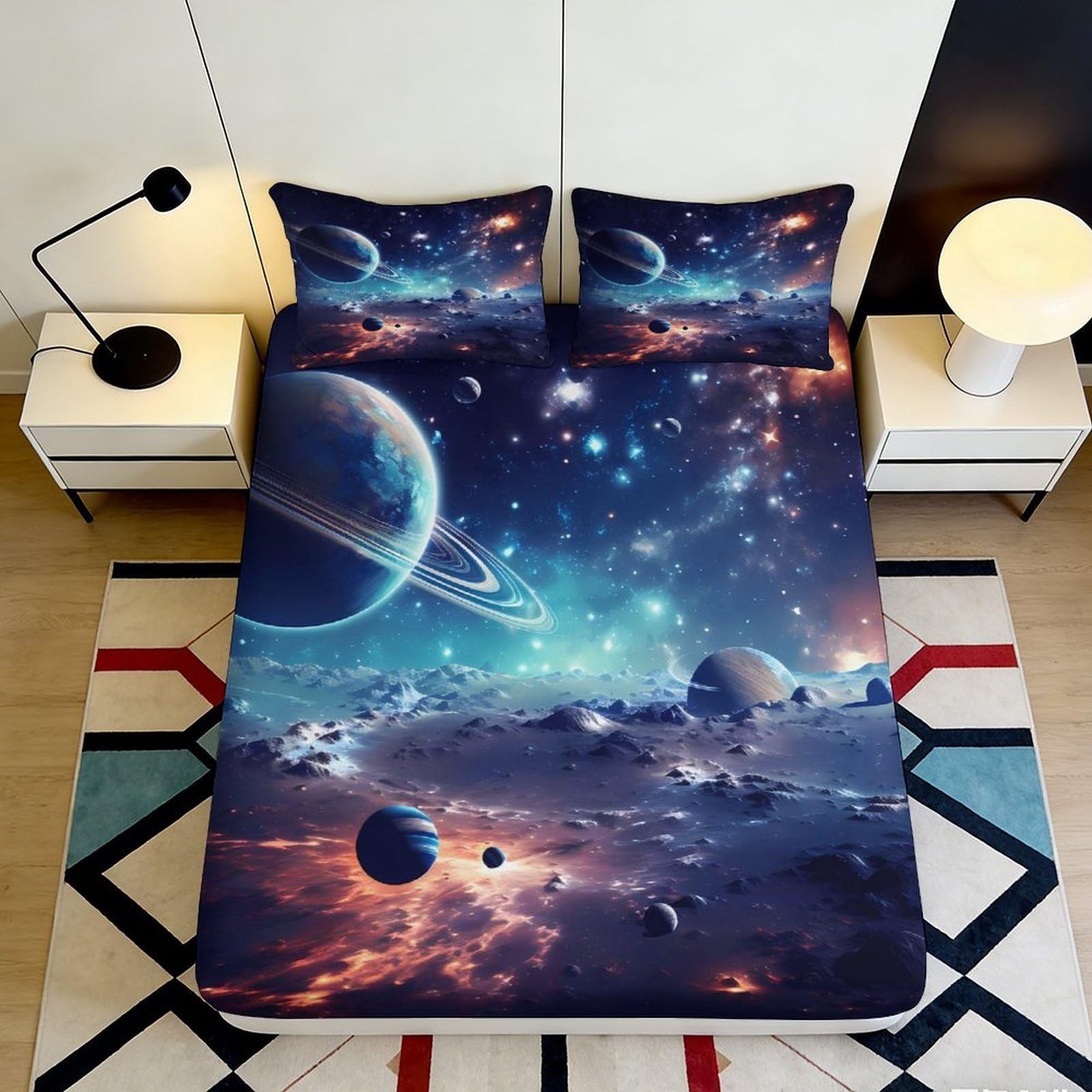 Uxinyoume Style-3 3D Printed Galaxy Starry Sky Fitted Sheet Microfiber Soft Breathable Cosmic Nebula Bed Cover For Bedroom Dorm Decor 90X200x25cm