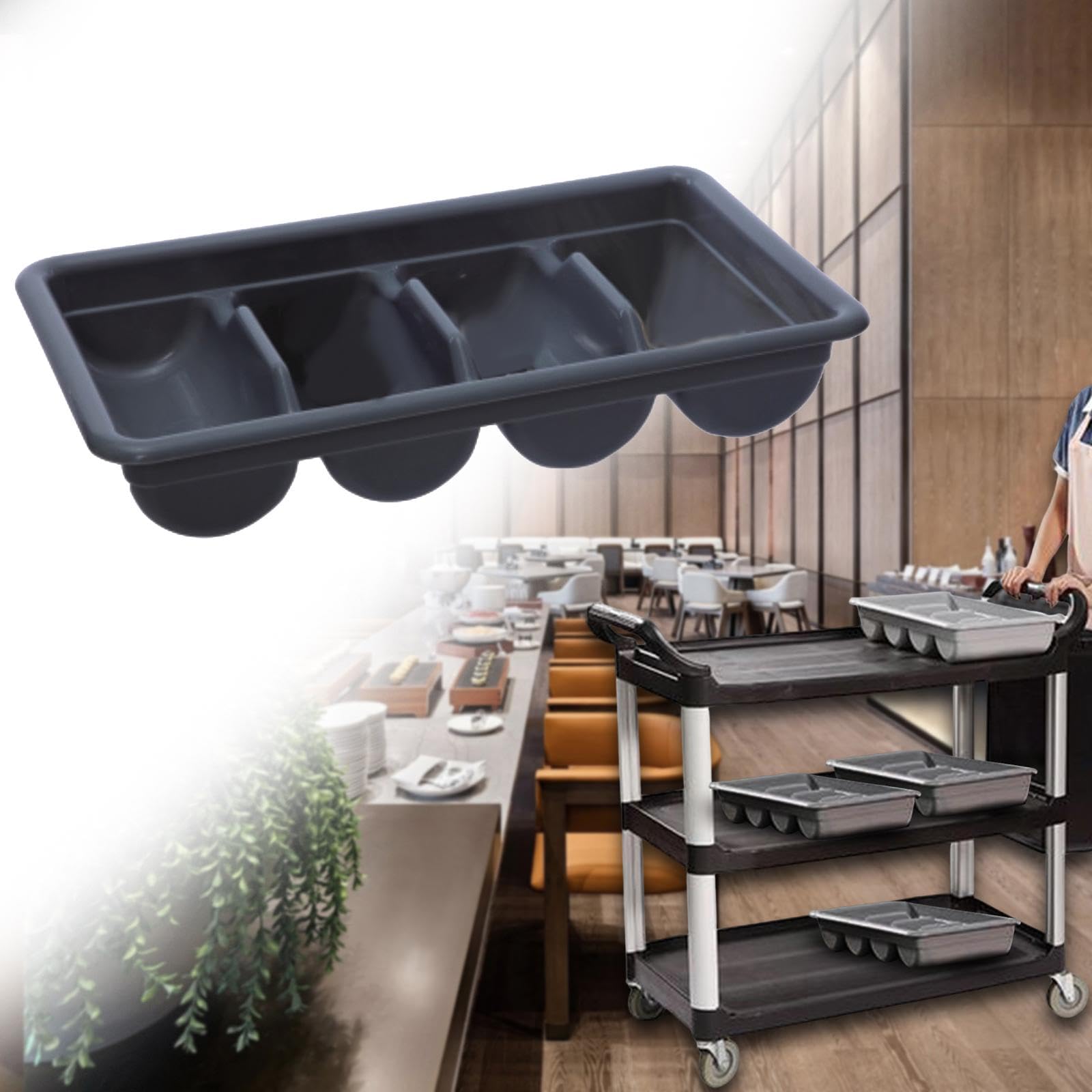Sharplace Besteckkasten mit 4 Fächern, Küchenutensilienhalter, Löffel, Gabeln, platzsparendes Besteck-Organizer-Tablett für die Restaurantküche, Schwarz