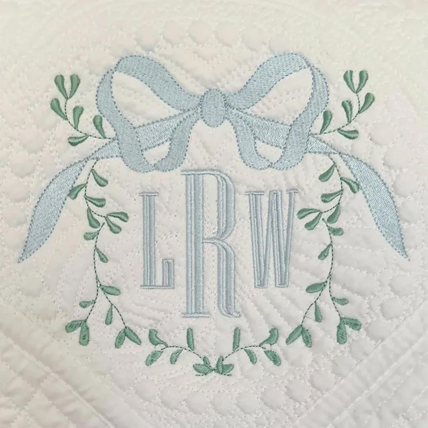 Personalized Baby Quilt with Vine Frame Large Bow Custom Embroidery Baby Blanket with First & Middle Name Newborn Heirloom 46" x 36" Scalloped Edges Quilts for Easter Birhthday Gifts (Style 3)