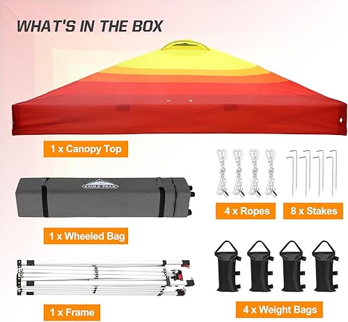 Miniatura 9 de EAGLE PEAK Tienda de campaña desplegable con bolsa de transporte con ruedas, 8 estacas, 4 cuerdas, 4 bolsas de peso, toldo de tienda de campaña