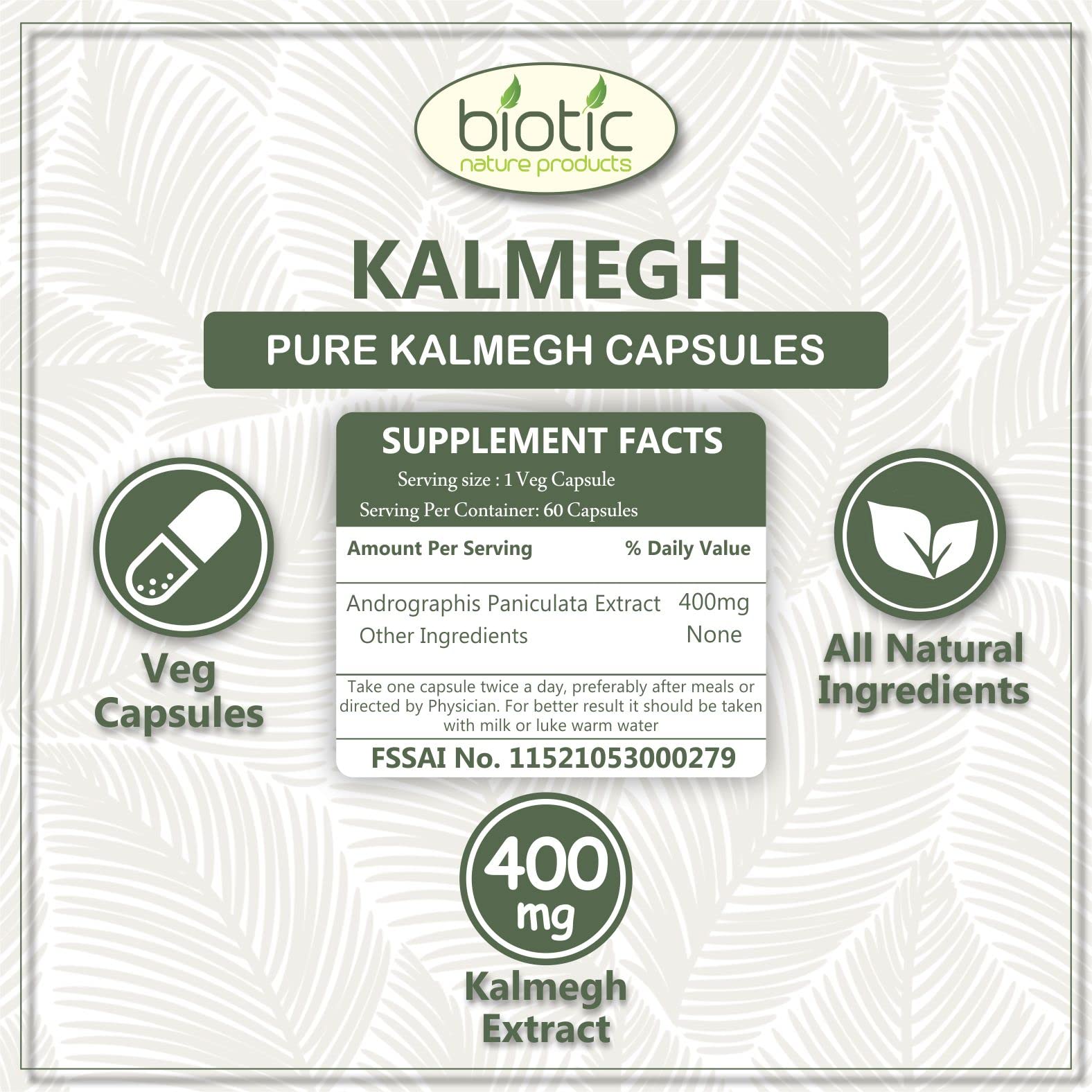Biotic Kalmegh Capsules - Andrographis Paniculata Kalmegh Extract 400mg - 60 Nos 2