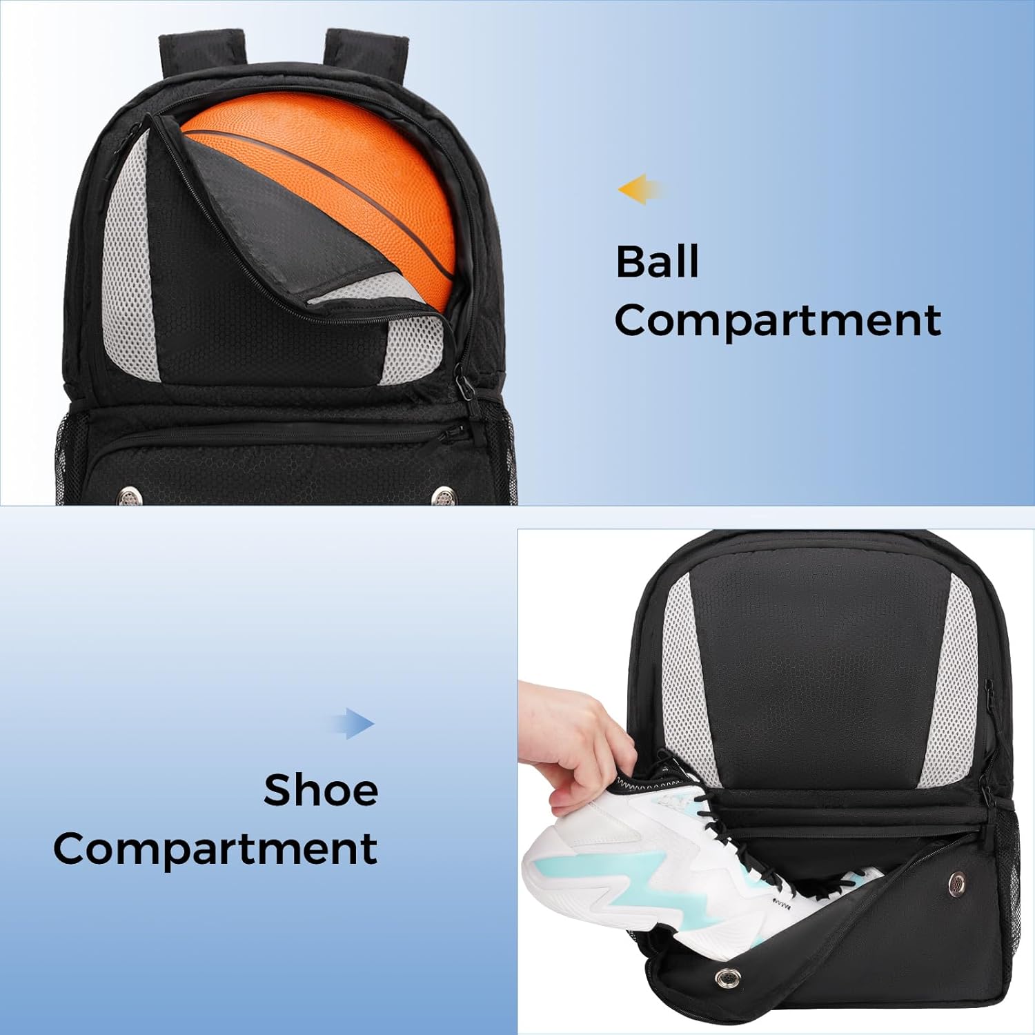 YOREPEK Basketball Backpack, Lightweight Basketball Bag with Ball Holder & Shoes Compartment, Sports Backpack Training Equipment Fit Soccer Volleyball Football - Image 4