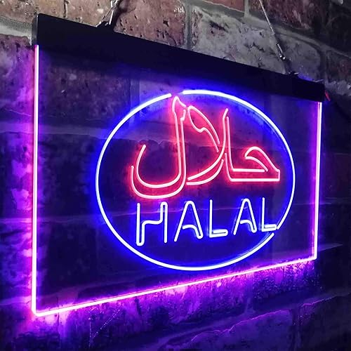 Miniatura 3 de ADVPRO Halal Food Restaurante árabe Señal de neón LED de doble color azul y rojo 16 x 12 pulgadas st6s43-i3746-br
