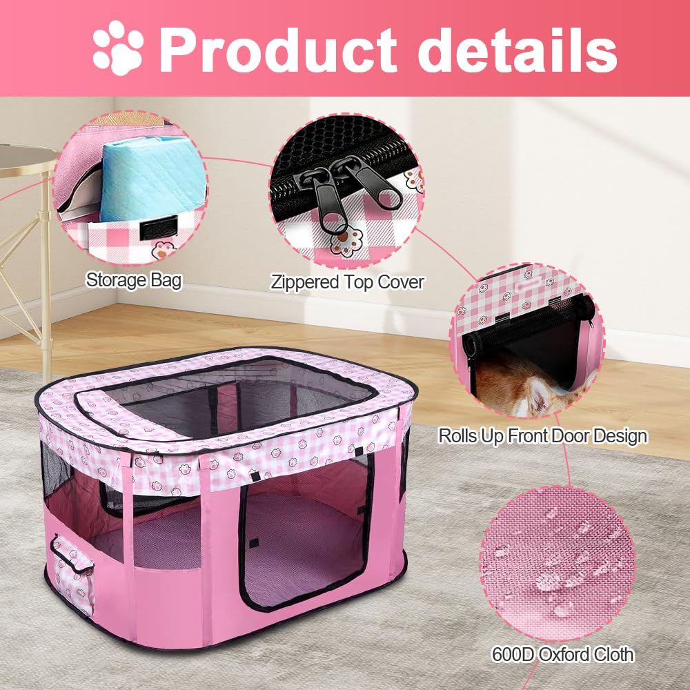 XEERUN Foldable Pet Playpen, Portable Dog Cat Kennel Cage, Pop Up Pet Tent Fence with Storage Bag - Image 4