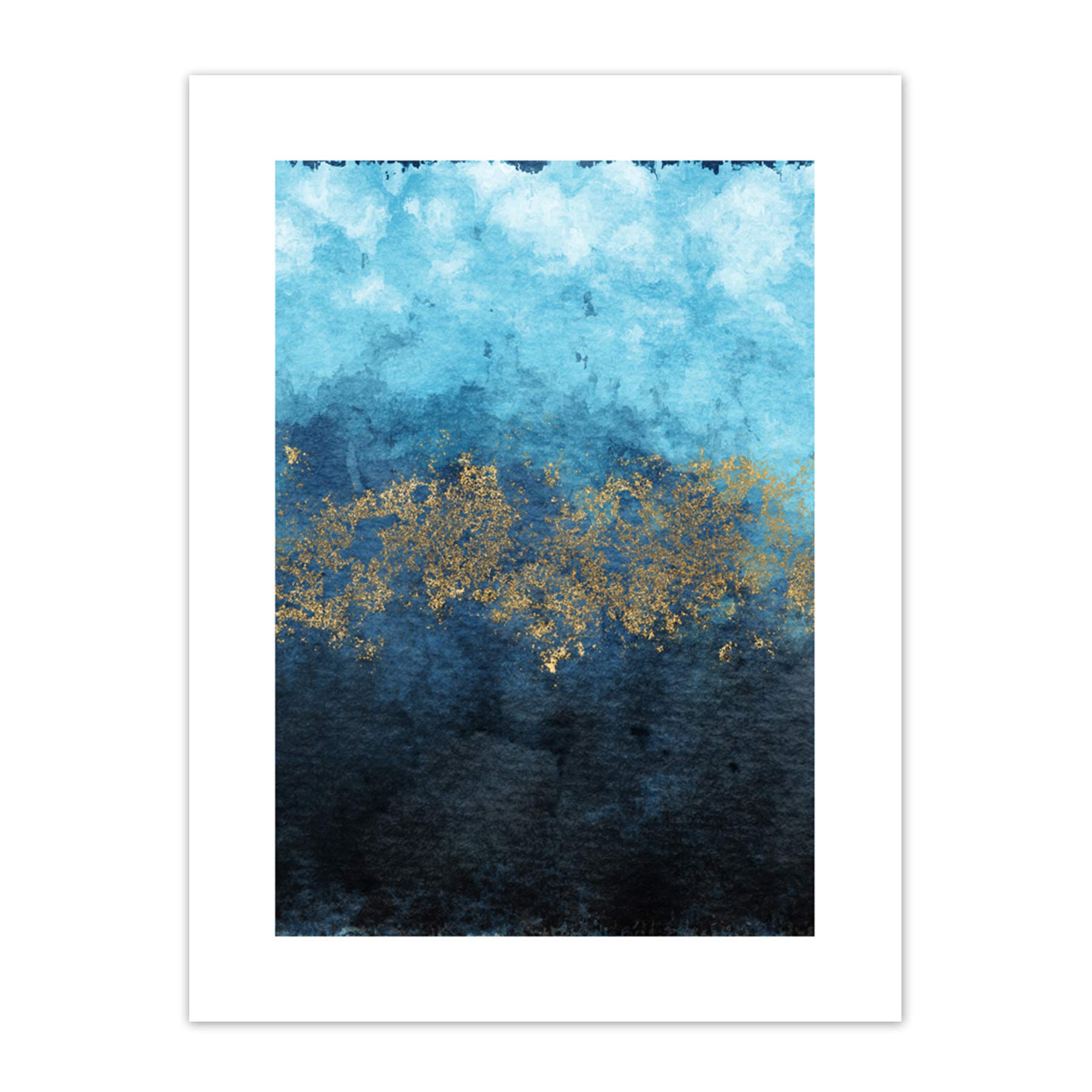 Wee Blue Coo Abstract Blue And Gold Watercolour Art Print Canvas Premium Wall Decor Poster