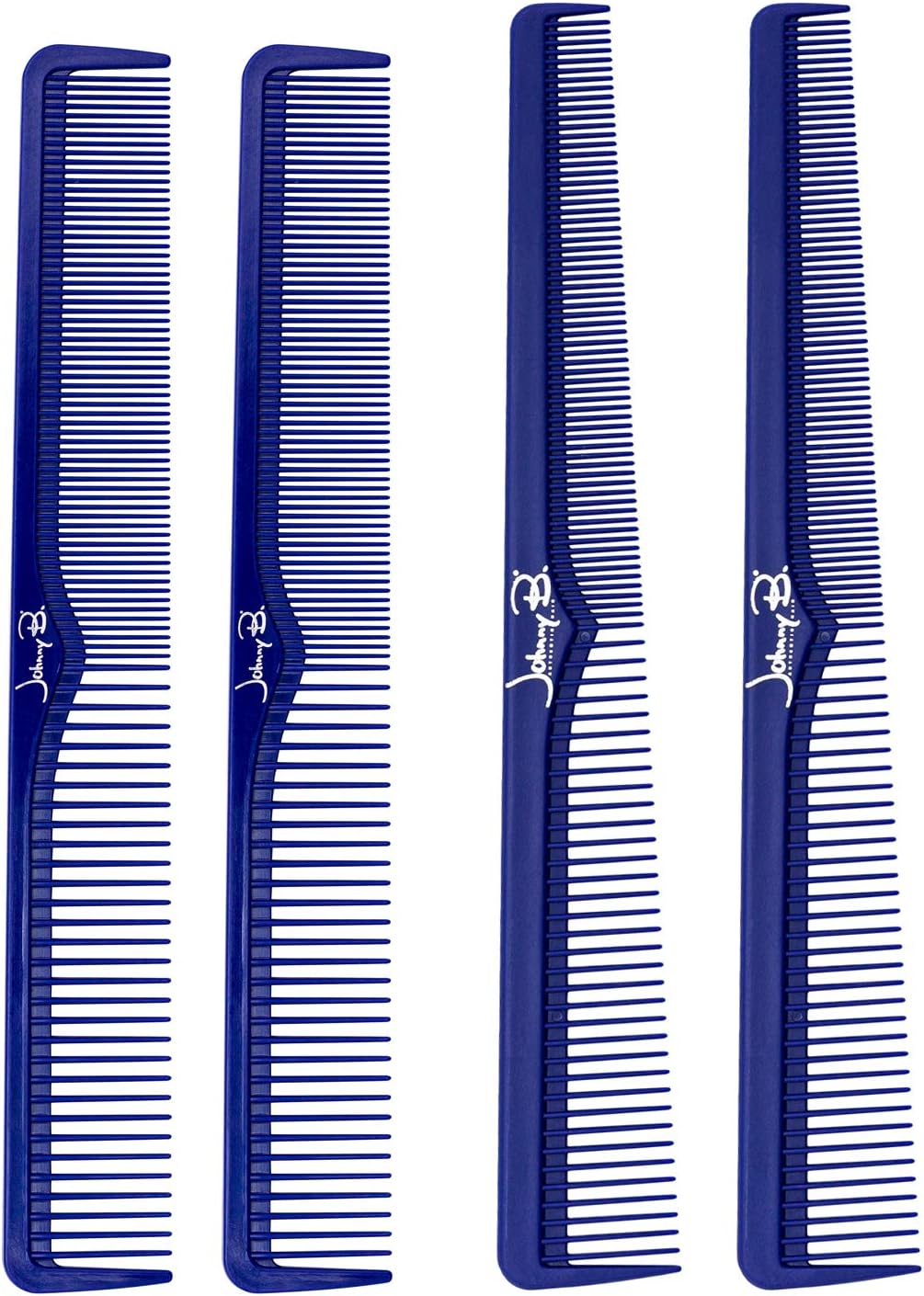 JOHNNY B. Professional 4 Pack Carbon Cutting & Styling Combs for Barbers, At-Home Use, Blue
