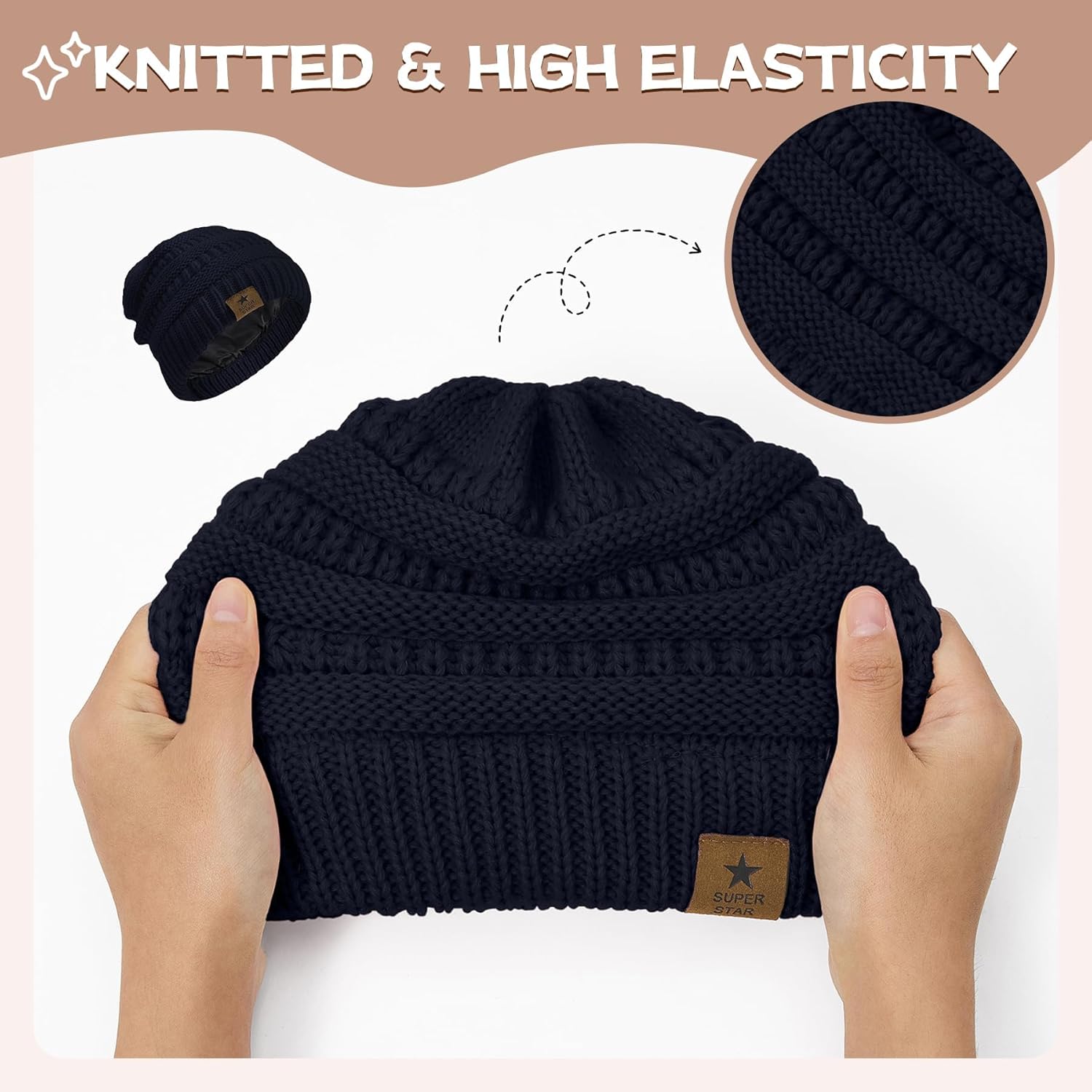 Zando 3 Pack Satin Lined Baby Girl Boys Toddler Winter Hat Infant Beanie Warm Soft Cable Knit Hat Silk Lined Outdoors - Image 4