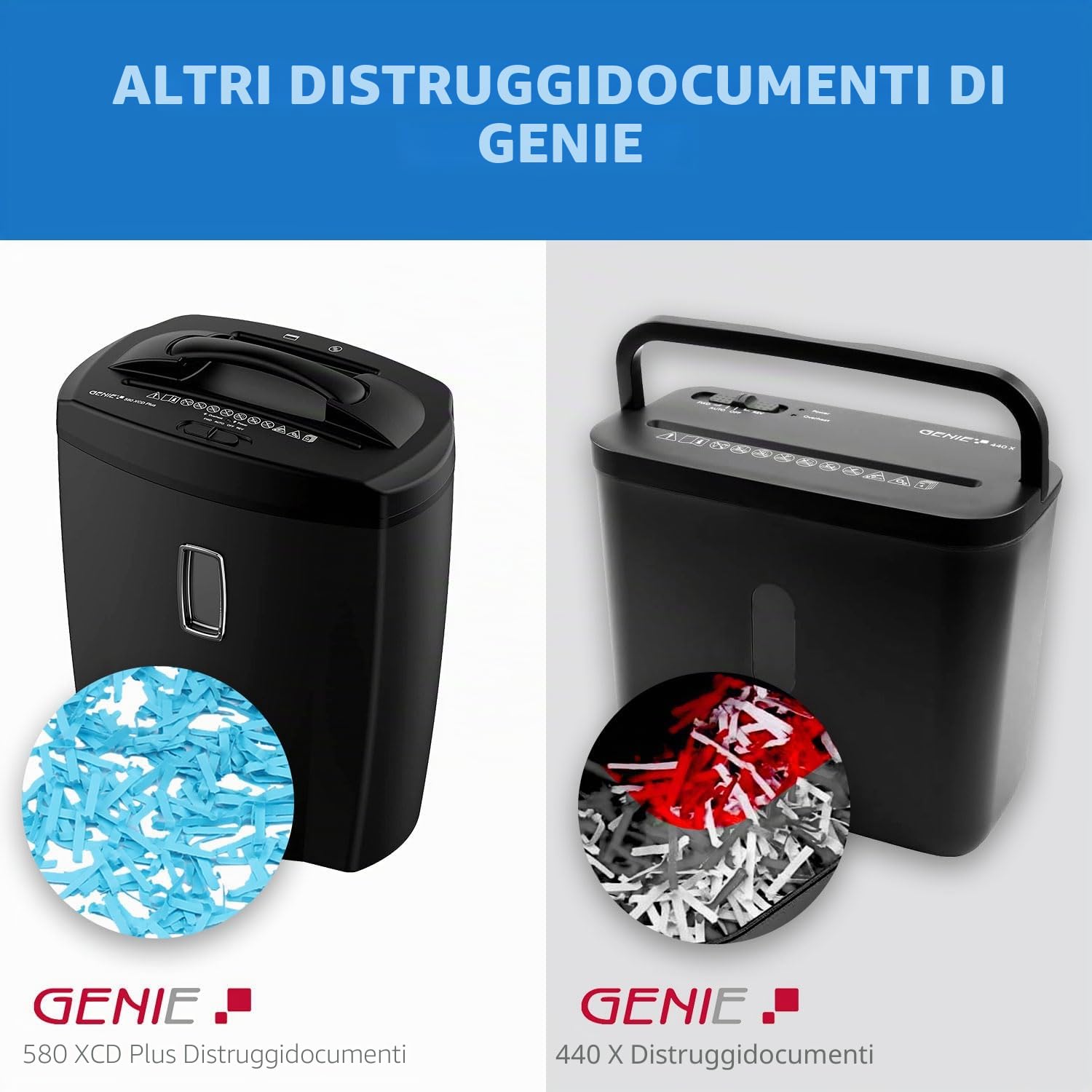 Genie - Distruggidocumenti Power 480 X | Alto livello di sicurezza P4 con fino a 8 fogli di taglio a particelle | Distruggidocumenti con cestino da 12 l in nero