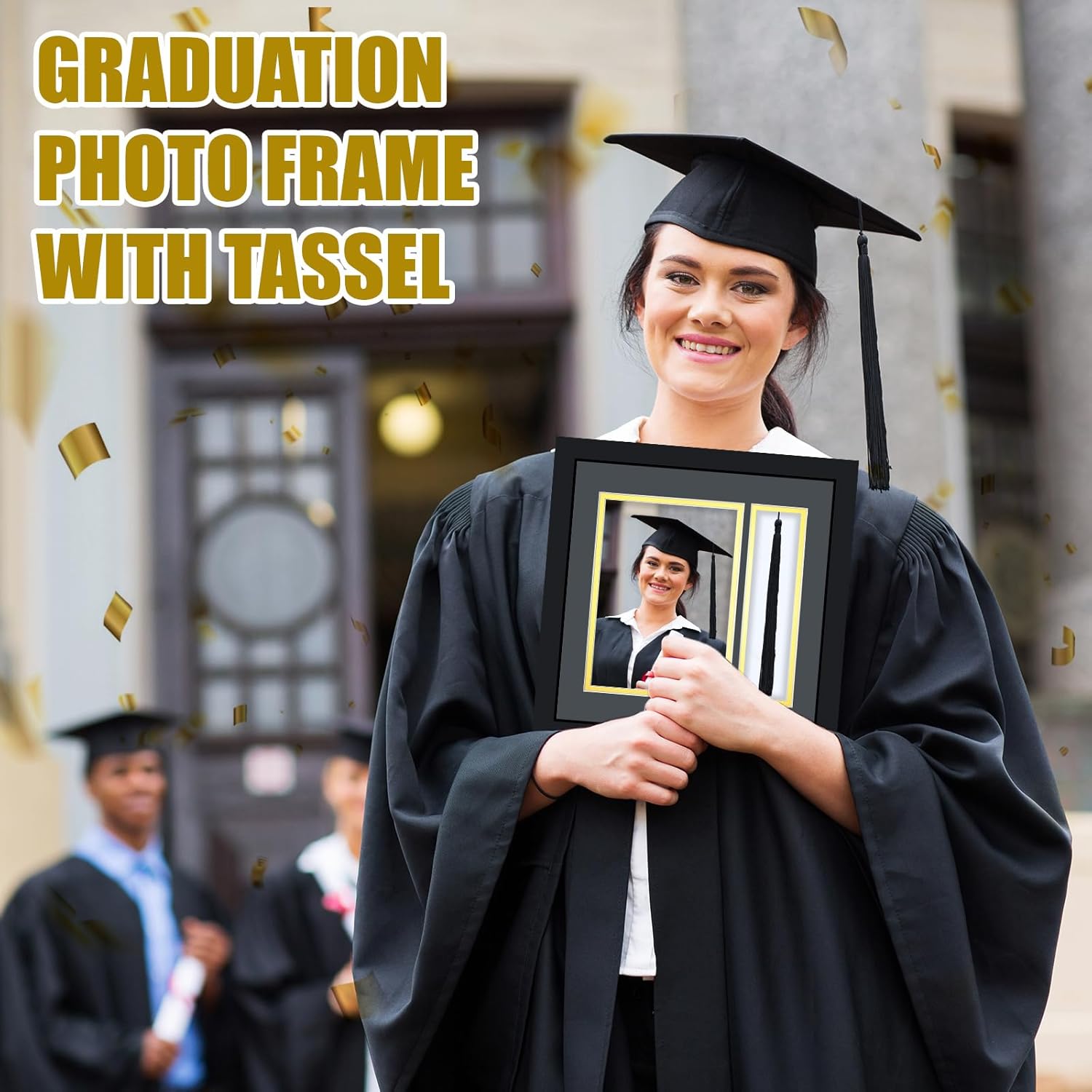 Graduation Photo Frame 5 x 7 with Tassel Holder for Pictures Photo Frame Elegant Double Mat 2026 Graduation Decor Gift for Graduate (Black)