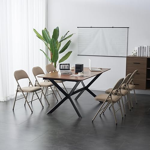 Miniatura 2 de SEALAMB Paquete de 6 sillas plegables marrón claro con asientos acolchados de PVC y respaldo para oficina, silla plegable comercial con marco de