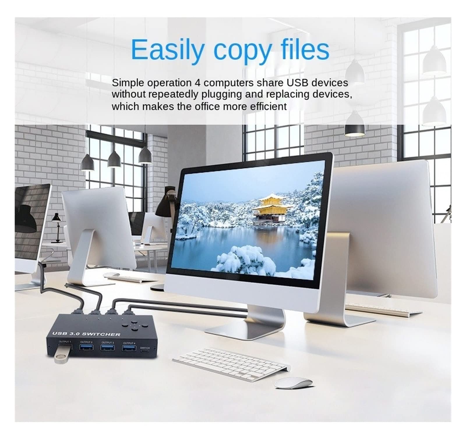 Commutateur KVM Commutateur de Partage USB3.0 à 4 Ports Commutateur KVM USB avec contrôleur répartiteur de Partage de PC for Clavier Souris imprimante Moniteur commutateur USB