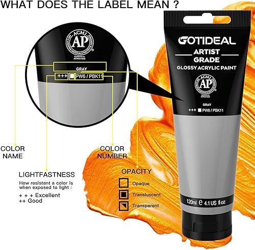 Vista 15 de GOTIDEAL - Pintura acrílica champán, tubos de 4.1 oz, no tóxicas, color duradero, abundantes pigmentos, para pintor adulto o niño y para lienzo