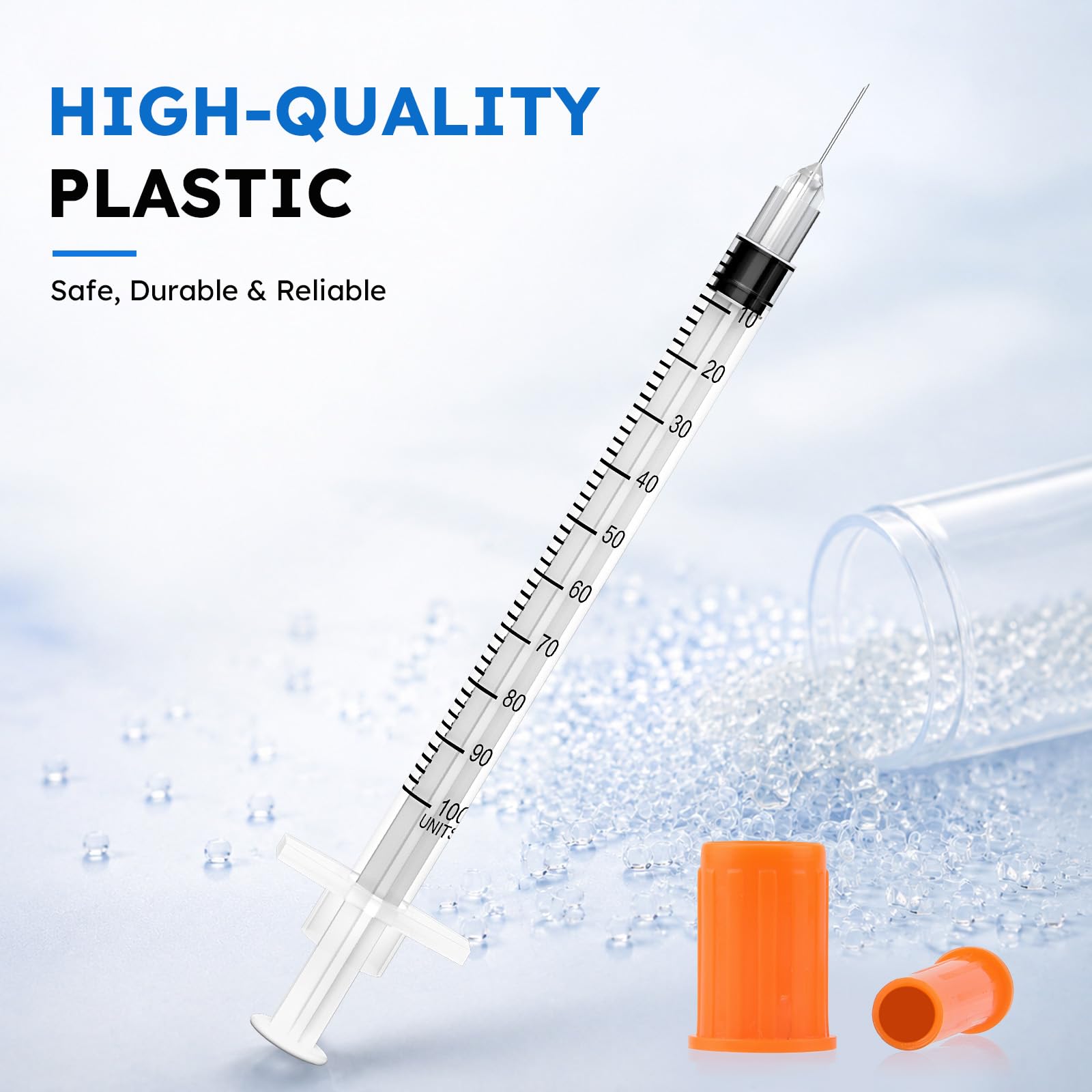 100 Pack U-100 30G 5/16" (8mm) 1 ml/cc Syringes, Orange Cap, 100/box — Amazon image 6
