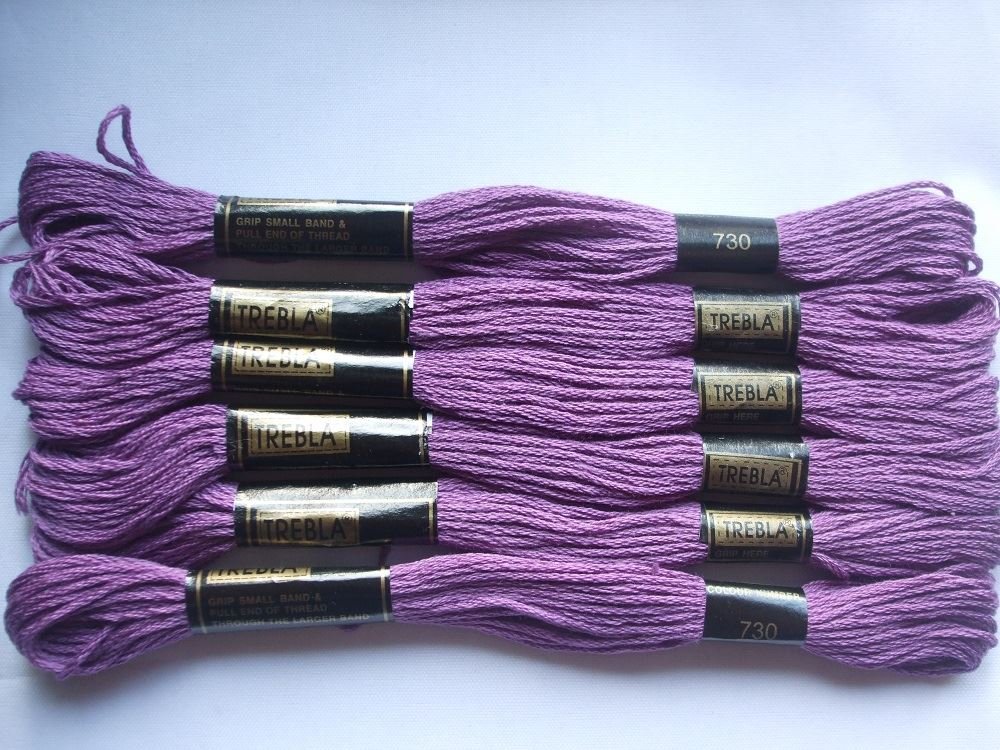 TreblaPack of 6 Embroidery Thread/Skeins - 8m - Grape - Col. 730
