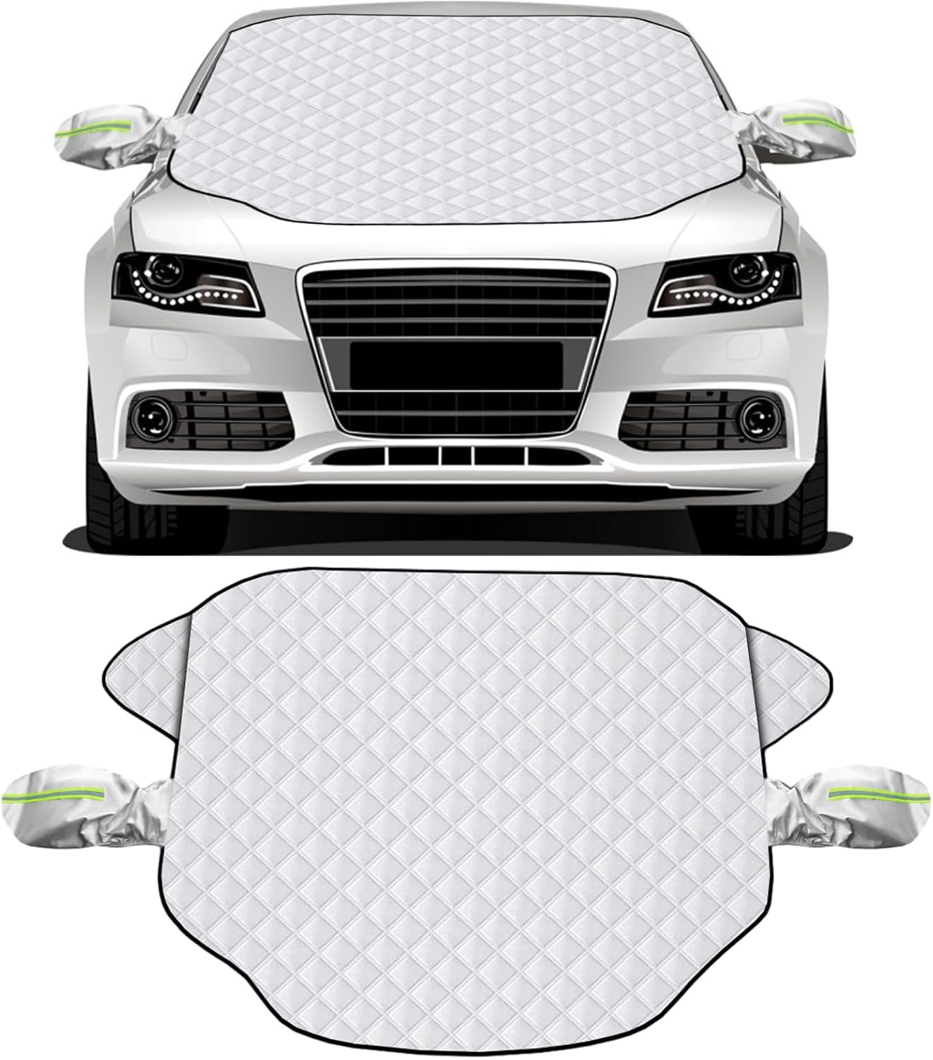 JIAQINF Thickened Car Windscreen Cover for Bmw 520i 520d 520e 530i 530d 530e 540i 540d 545e M550i, Car Frost Windscreen Cover with Two Mirror Covers & Wrap-Around Reflective Strips.