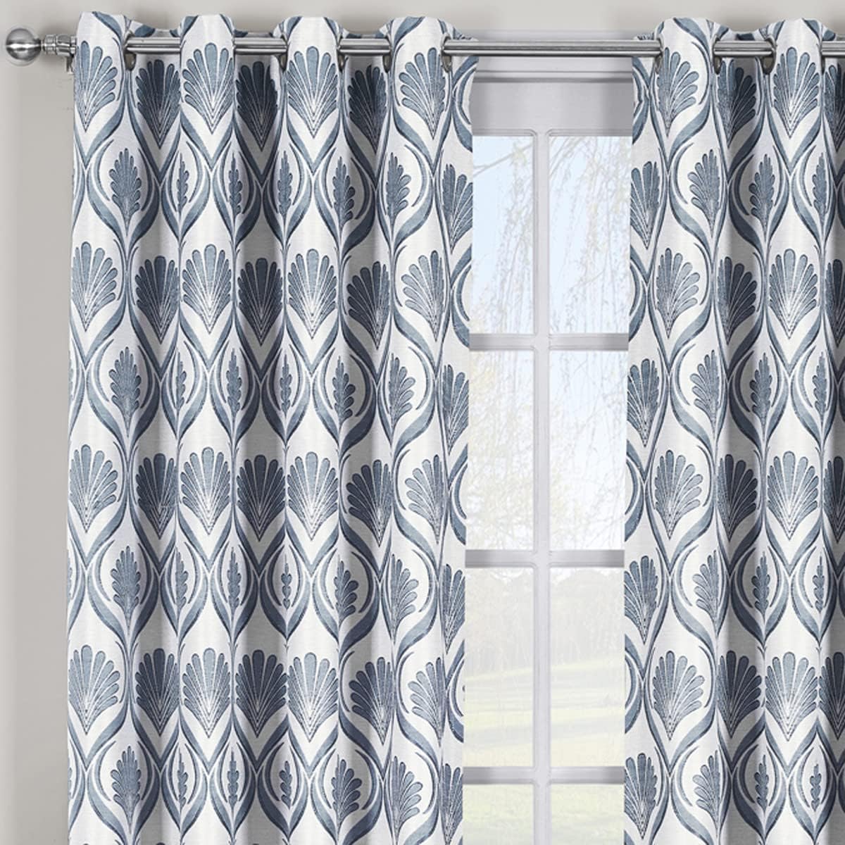 Royal Hotel Bedding Jacqueline Marine, Top Grommet Jacquard Window Curtain Panel, Set of 2 Panels, 108x84 Inches Pair