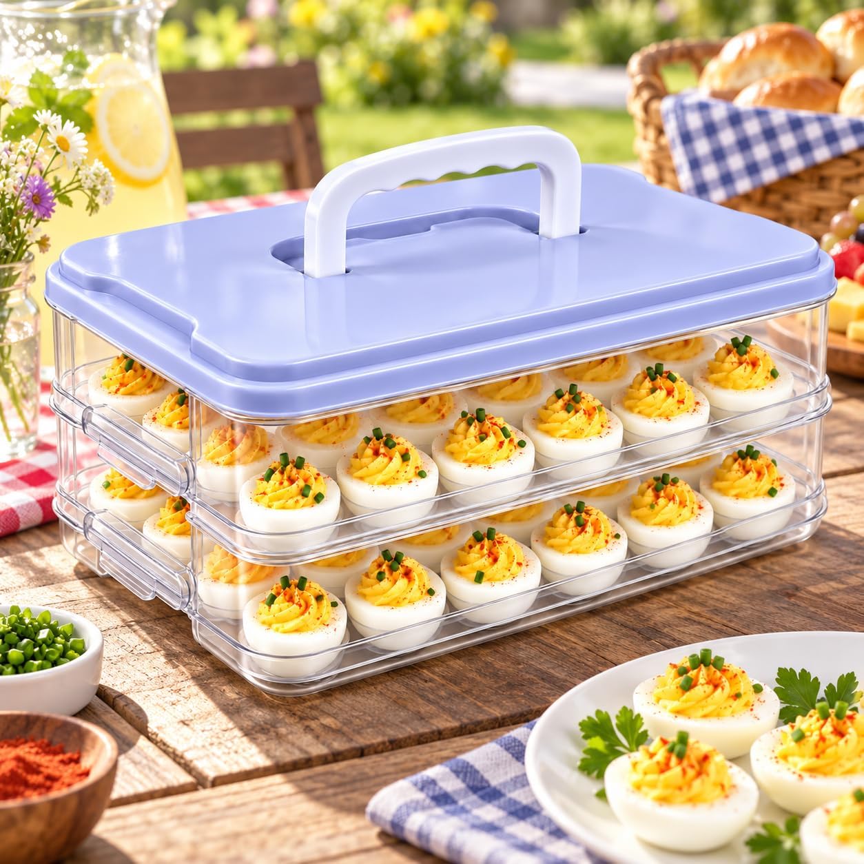 Deviled Egg Tray with Lid, 2-Tier Egg Carrier for Parties