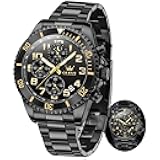 Mens Watches Chronograph Watch Luxury Dress Stainless Steel Waterproof Watches for Men Moon Phase Luminous Business Calendar Wrist Watch Blue/Black/Green/Gold/Face