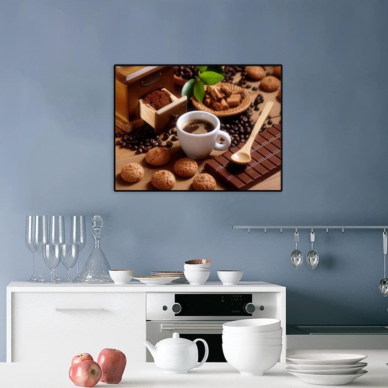 Zdjęcia kuchenne drukowane na płótnie duże kuchnia płótno sztuka ścienna dekoracja - czekolada kawa plakaty i nadruki - jedzenie obraz do dekoracji jadalni 20 x 28 cm (8 x 11 cali) czarna rama
