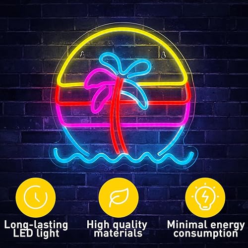 Miniatura 3 de Letrero de neón de puesta de sol, luz de neón regulable con palmera para fiesta, bar, restaurante, decoración de pared, alimentación por USB, vista