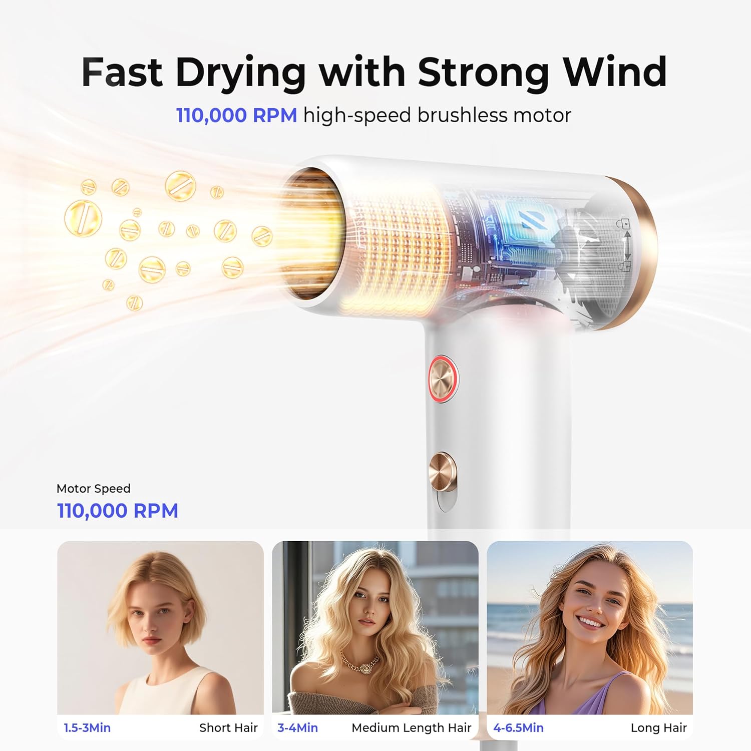 Mini Hair Dryer, 4-Temp High Speed Ionic Hair Dryer, 2-Speed Lightweight Portable Small Hair Dryers, 110,000 RPM Hair Blow Dryer Travel Blow Dryer with Self-Cleaning Styler & Advanced Protection