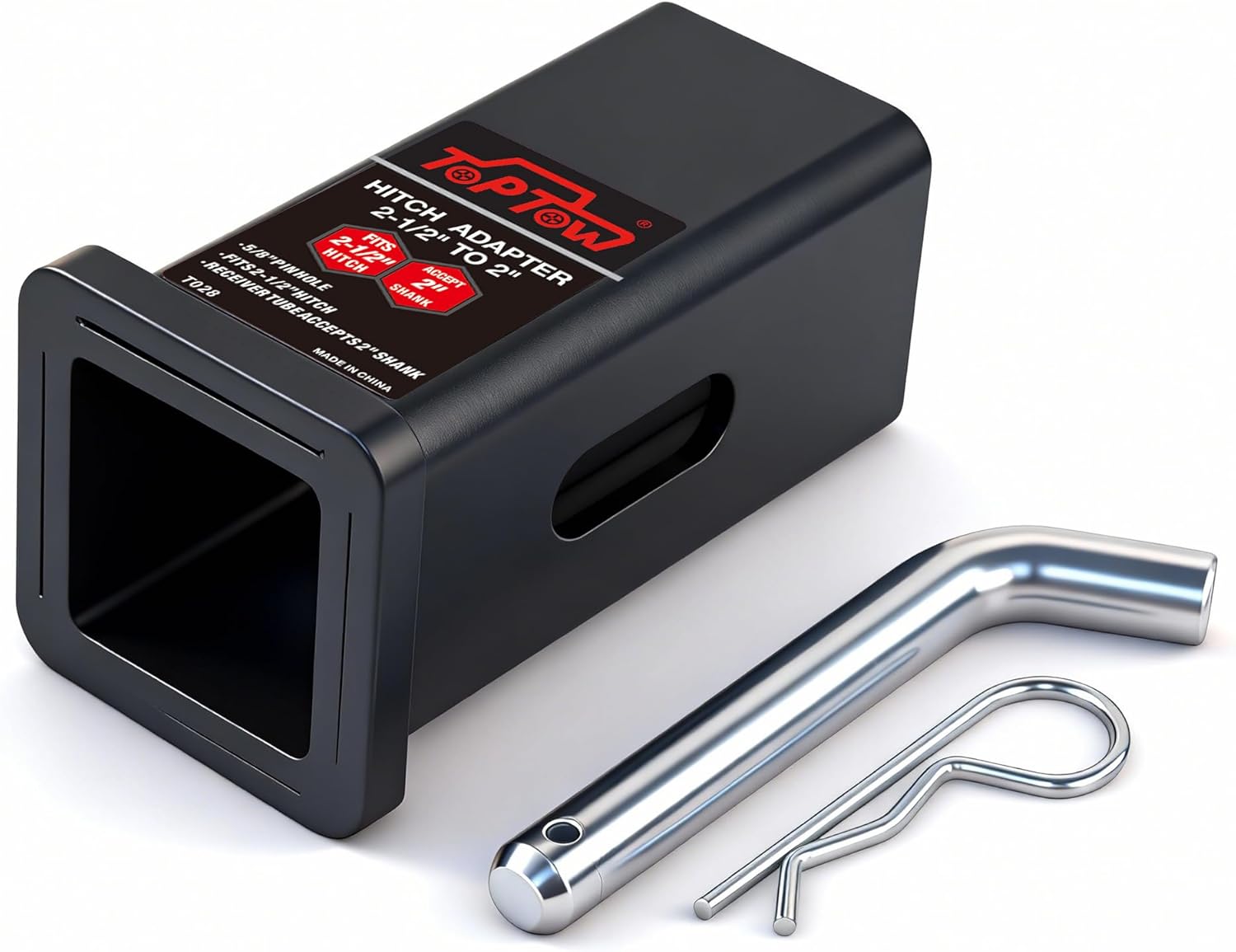 TOPTOW 64028S Trailer Hitch Adapter 2-1/2" to 2" Hitch Reducer Sleeve Carbon Steel, Upgraded, 5/8 inch Pin & Clip Included - Image 2