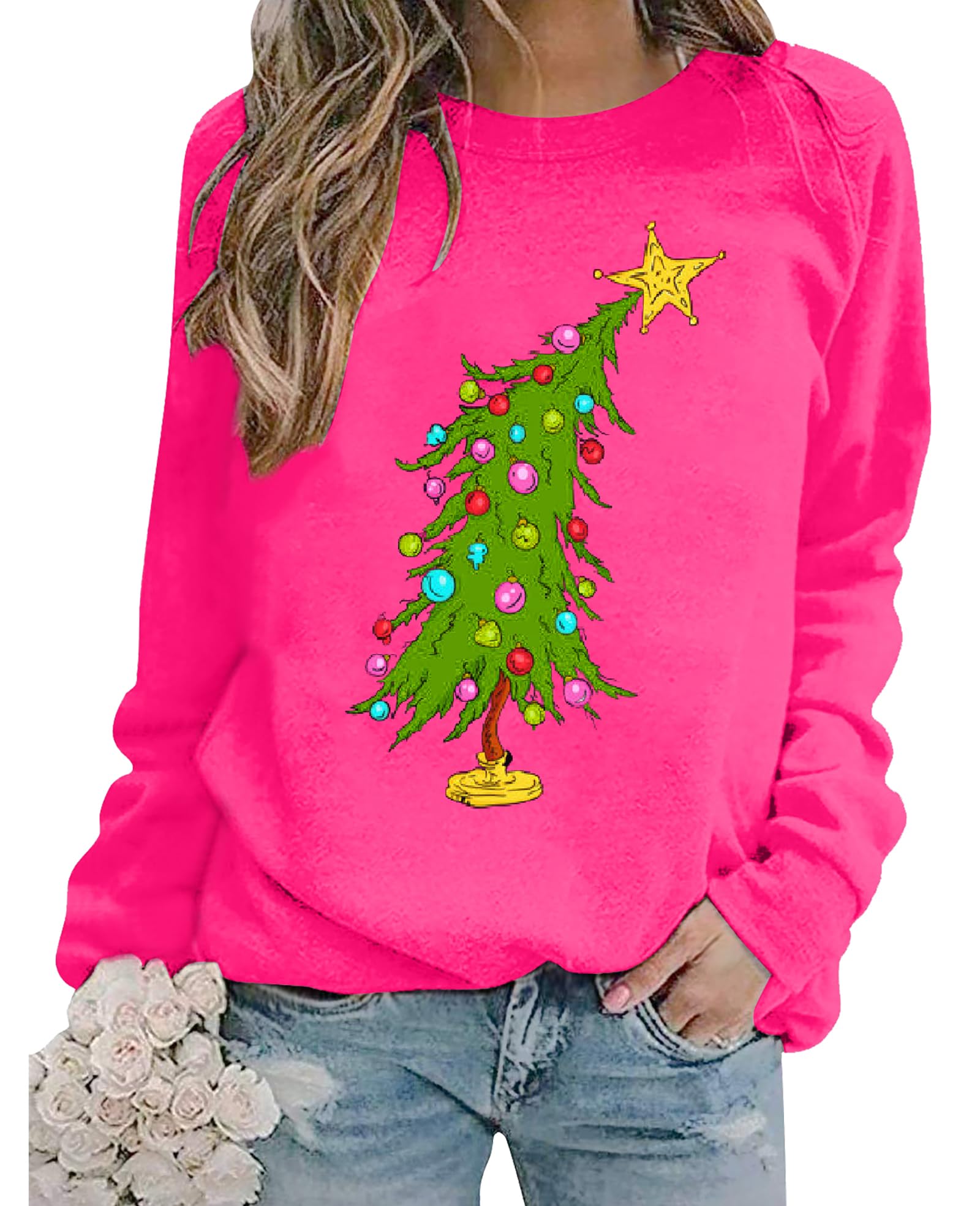 christmas sweatshirts for women cute christmas tree graphic long sleeve shirt xmas holiday party pullover blouse