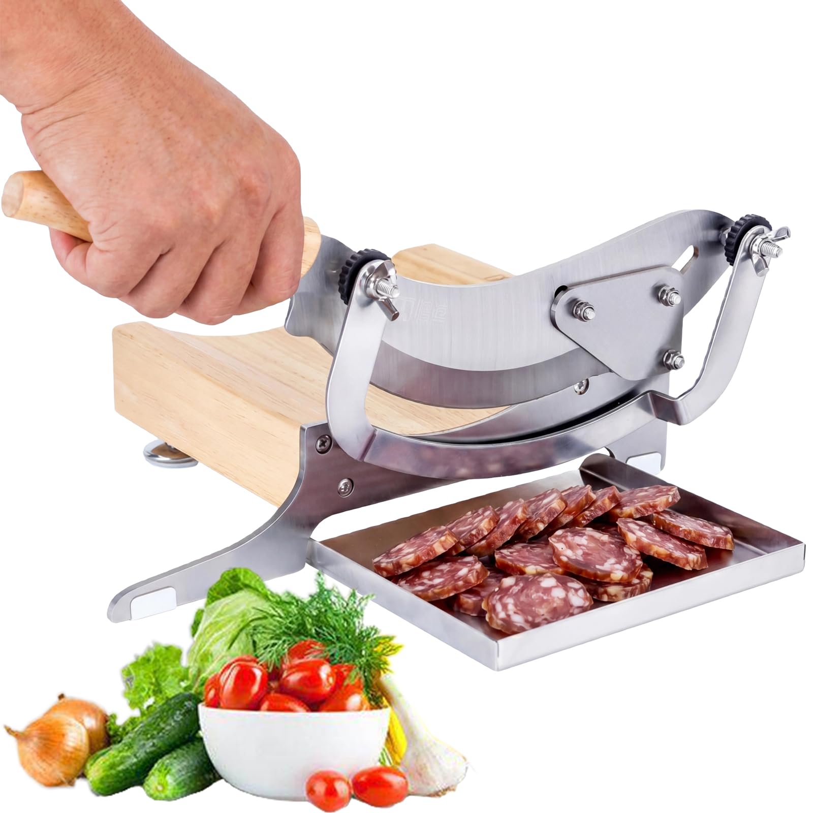 Krajalnica do ziół chińskich – wykonana ze stali nierdzewnej, ręczna krajalnica z zaokrąglonym ostrzem do suszonej wołowiny (Beef Jerky i Biltong), z odłączaną tacką