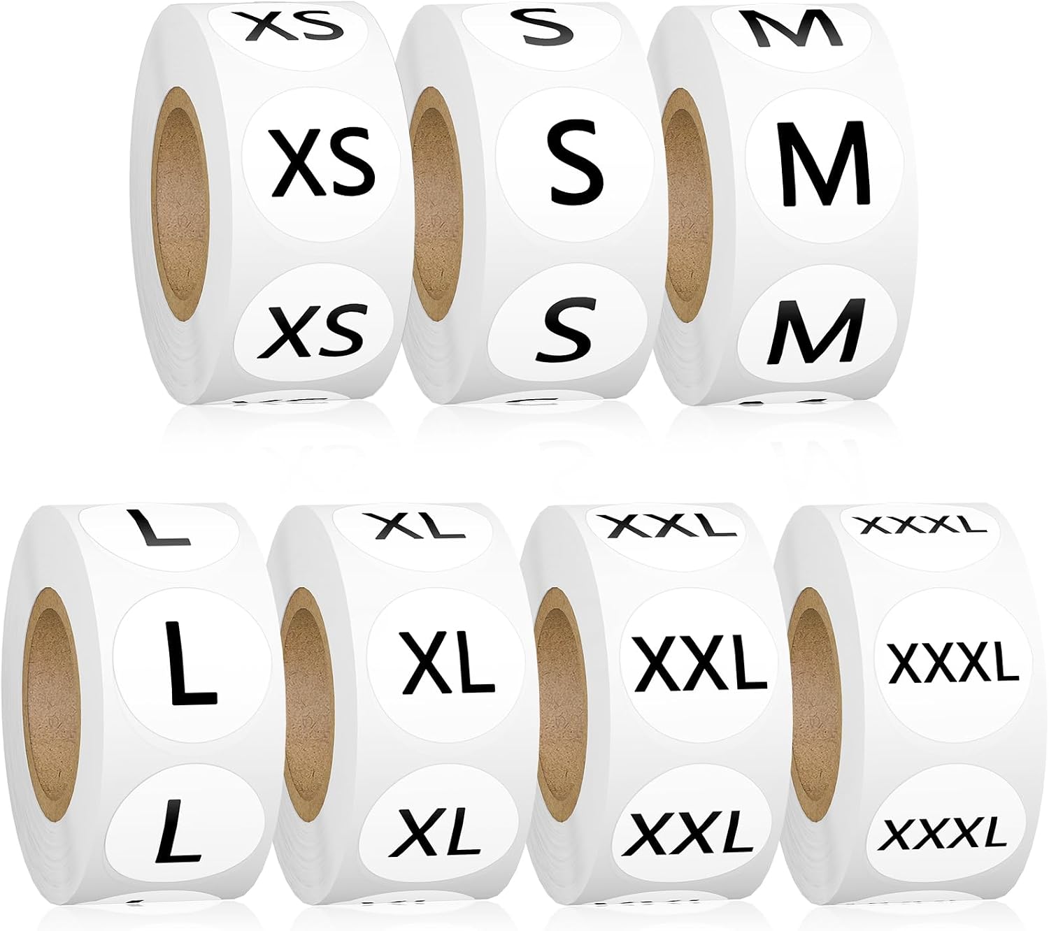 7/8" Round Clothing Size Stickers, 7 Rolls, 3,500 Stickers