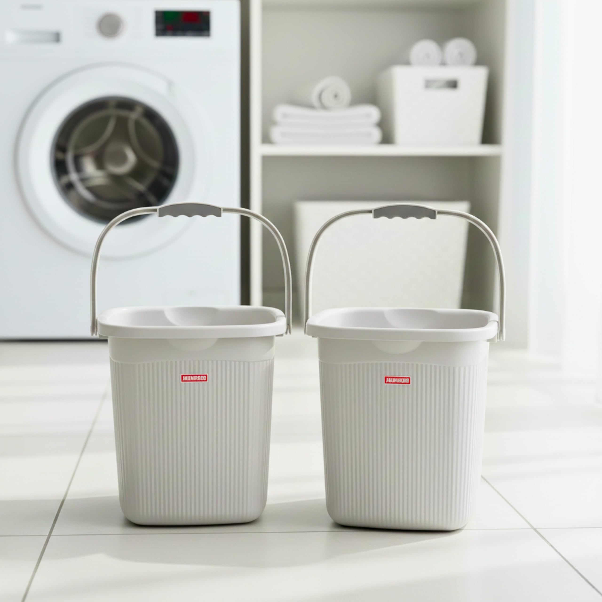 MODWARE 5L Square Bathroom Bucket, Polypropylene, Brown, Space-Saving Design, Anti-Slip Handle, Pack of 2 (White)-image-1