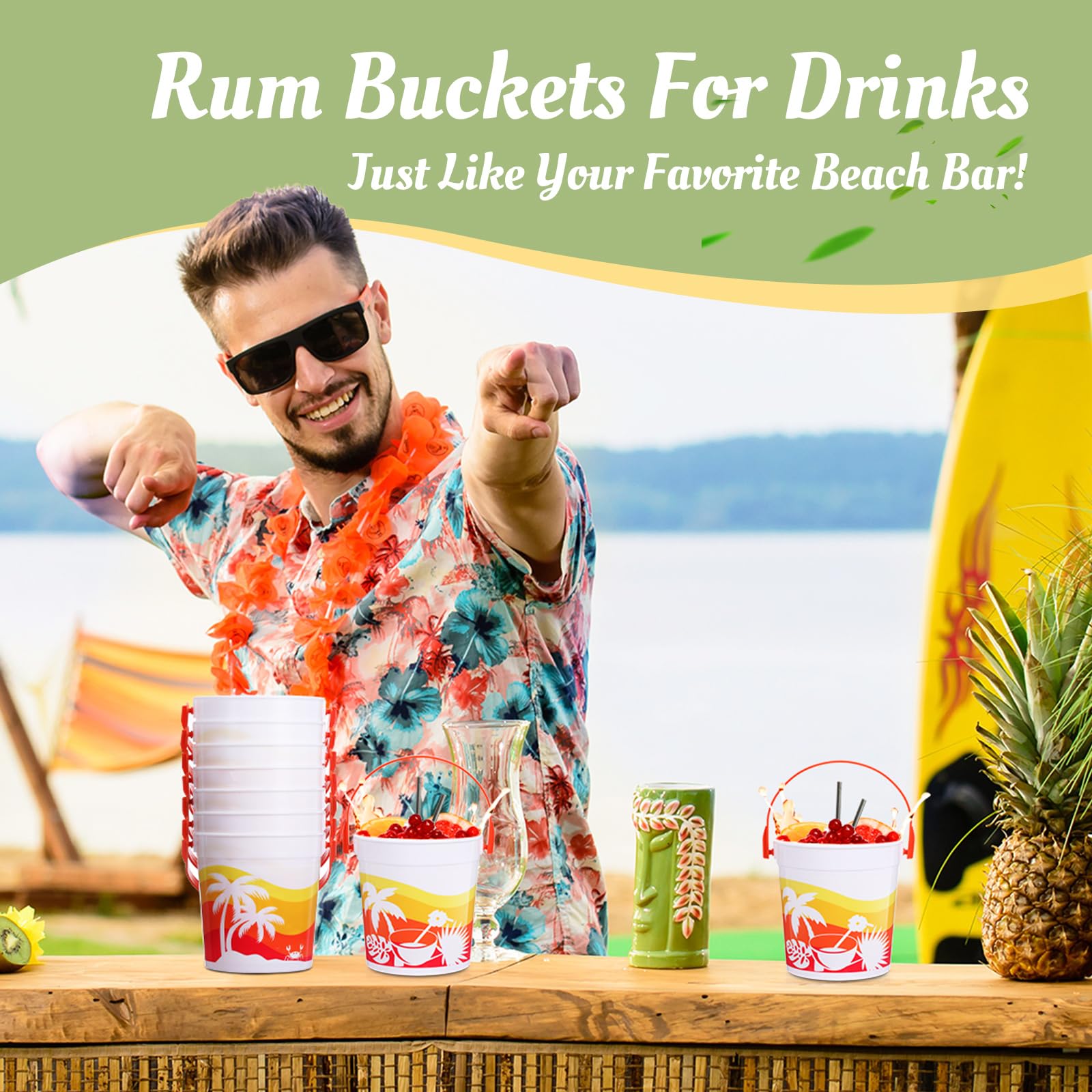 Lallisa 900 ml Cocktail Rum Eimer für Getränke 4,69 x 3,78 x 4,8 Zoll Kunststoffeimer Getränkeimer für Partys mit Griffen (32 Stück)