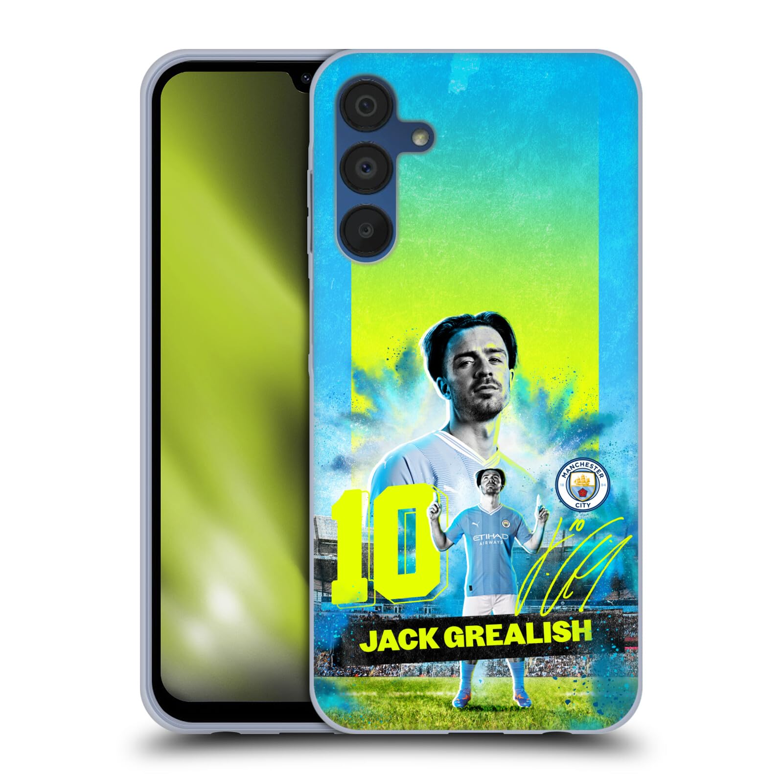 Head Case Designs Officially Licensed Manchester City Man City FC Jack Grealish 2023/24 First Team Gel Case [Military Grade Protection] Compatible with Samsung Galaxy A15 and Compatible with MagSafe