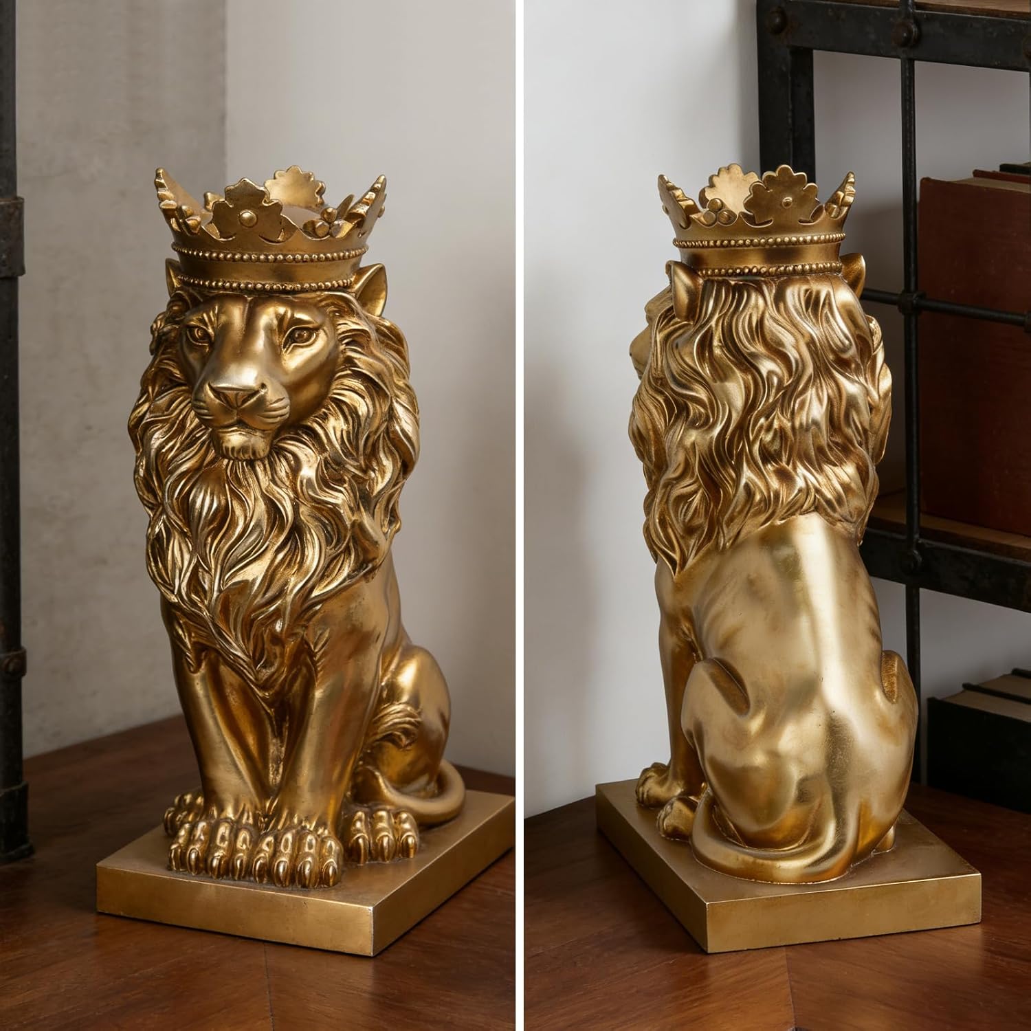 Large Gold Lion Figurine Décor Statue – 21 Inch Statues for Home Décor for Men Resin Animal Décor Office Desk Lion Sculpture Lion Statue King Decor 8.5" 13.2" 21 Inch